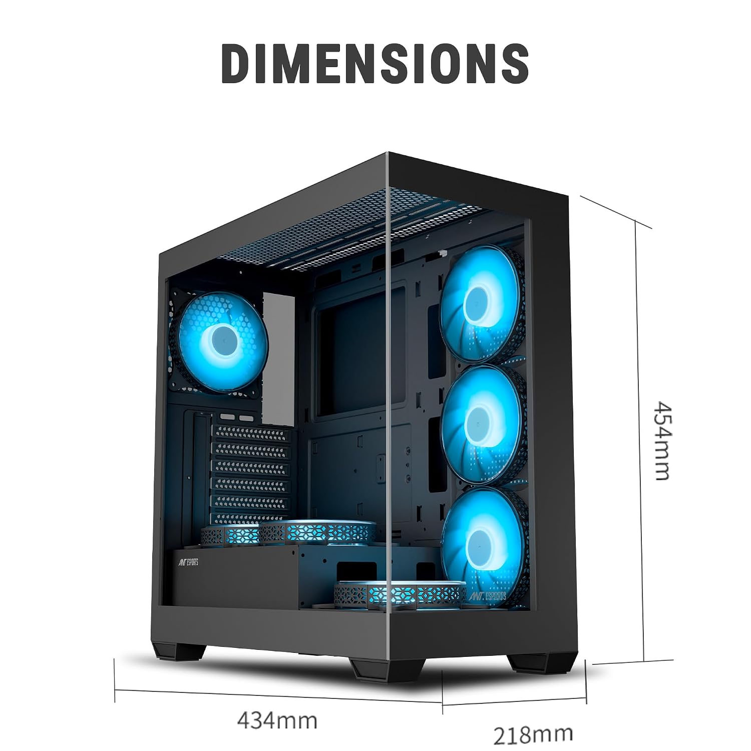 Ant Esports Crystal X7 ATX Computer Case/Gaming Cabinet with Type-C - Black | Support ATX, Micro-ATX, Mini-ITX | Pre-Installed 3 M/B Plate Fans, 2 PSU Shroud Fans, 1 Bottom & 1 Rear Fan