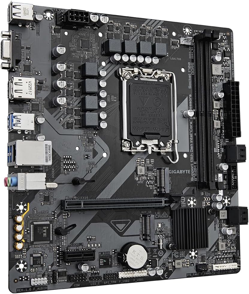 GIGABYTE B760M E Motherboard - Supports 14th Gen. Intel Core CPUs, 6+1+1 Phases VRM, up to 7200MHz DDR5 (OC), 2xPCIe 4.0 M.2, 1 GbE LAN, USB 3.2 Gen 1