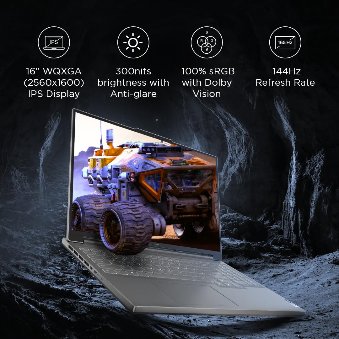 Lenovo Legion Slim 5 AI Powered Ryzen 7 7840HS | AMD NVIDIA RTX 4050 6GB (16GB RAM/512GB SSD/16 Inches (40.64cm)/144Hz/Windows 11/MS Office 21/3 Month Game Pass/Grey/2.4Kg), 82Y9009KIN Gaming Laptop