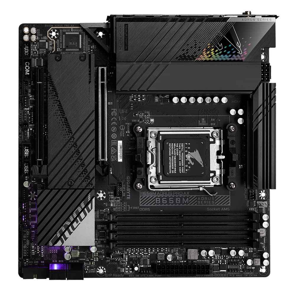 B650M AORUS PRO AX, Dual Channel DDR5, Unparalleled Performance, Fully Covered Heatpipe & M.2 Thermal Guard, EZ-Latch, PCIe x16 Slot & M.2 Connectors