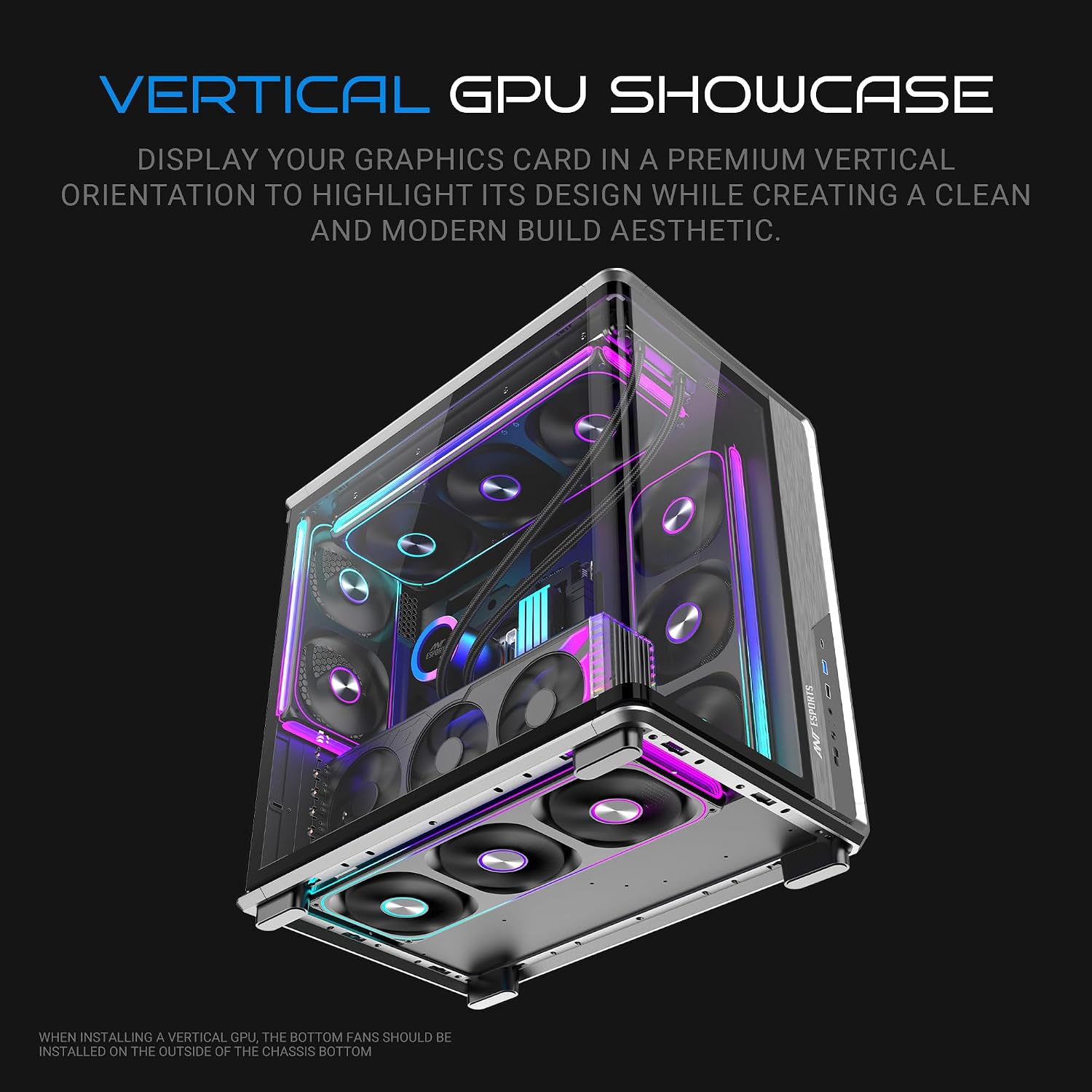 Ant Esports Crystal X8 Arc Mid Tower Gaming Cabinet | Panoramic 270° Tempered Glass, Supports BTF Back-Connect ATX Motherboards, Pre-Installed 8X 120mm ARGB Fans, 360mm AIO Support | Black