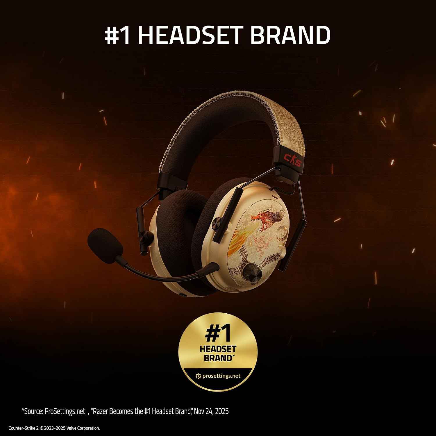 Razer BlackShark V3 Pro Wireless ANC PC Gaming Headset, CS2 Edition | Full Band Mic, 50mm Drivers, 2.4 GHz, Bluetooth, USB, 3.5mm, Works with Mac, PS5, Nintendo Switch, Smartphone, 70 Hr Battery