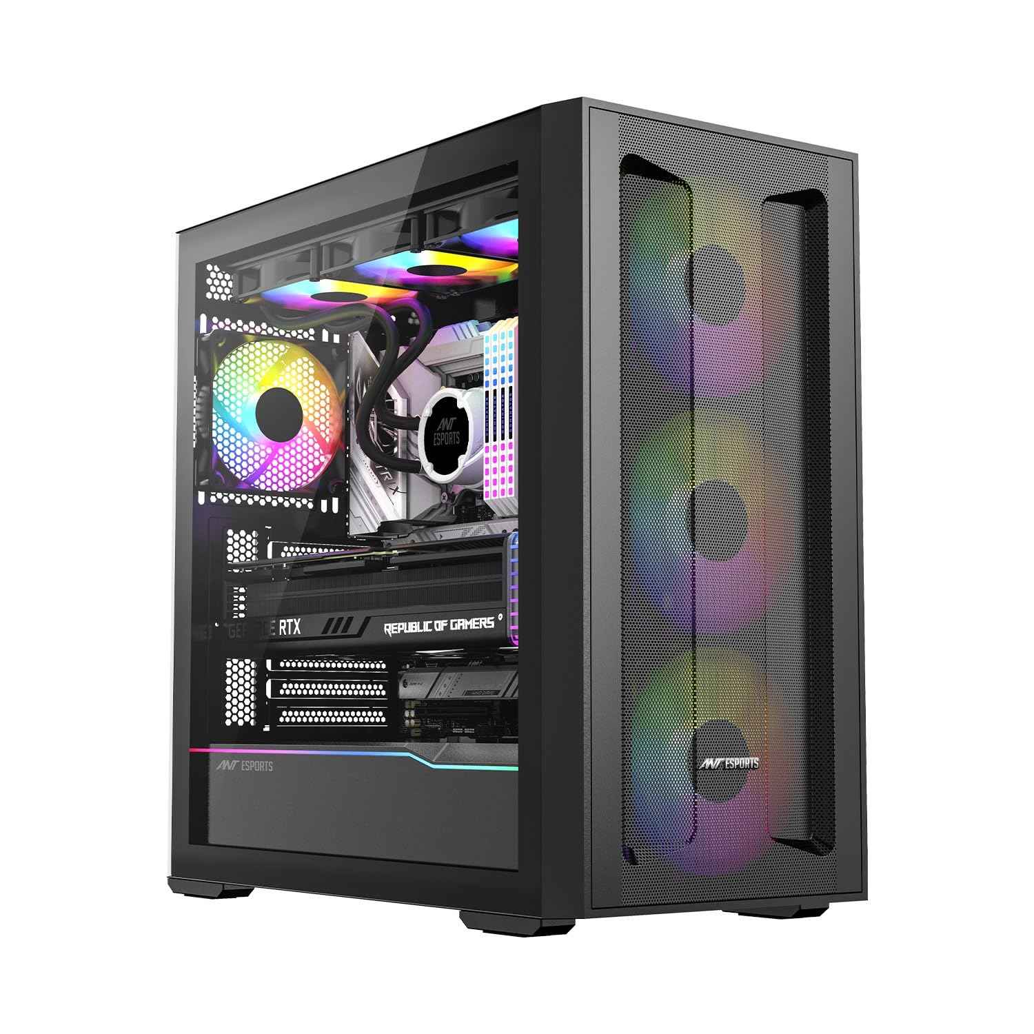 Ant Esports Titan Core 360 Mid-Tower Computer Case/Gaming Cabinet - Black | Support E-ATX, ATX, Micro-ATX, Mini-ITX | Pre-Installed 4 ARGB Fans