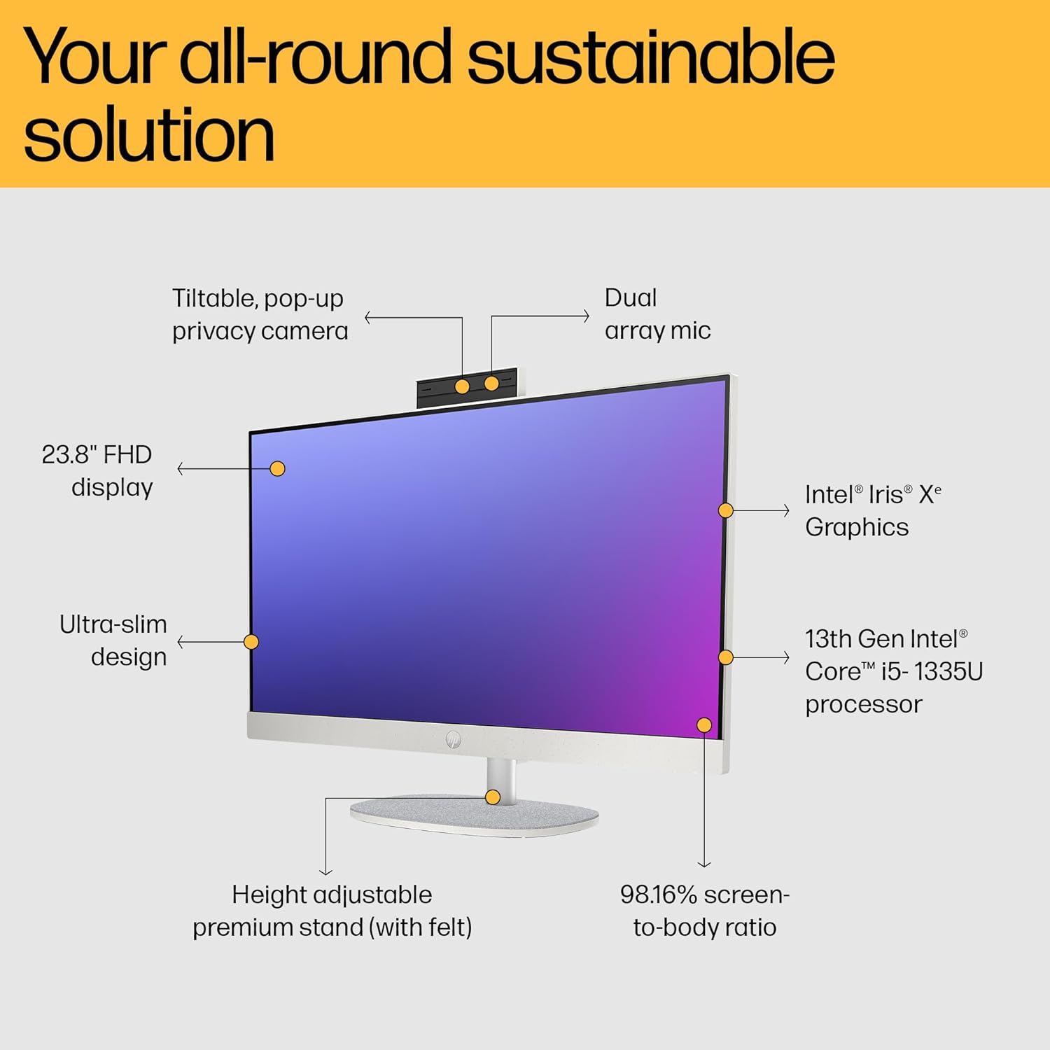 HP Aio Pc 13Th Gen Intel Core I5-1335U,23.8Inch(60.5 Cm) Fhd,Touch,Anti-Glare (16 Gb Ddr4,1Tb Ssd,Wireless Keyboard & Mouse Combo,Fhd Ir Tilt Privacy Camera) Win 11,5.53Kg,24-Cr0410In-Windows 11 Home - Zapnet.in