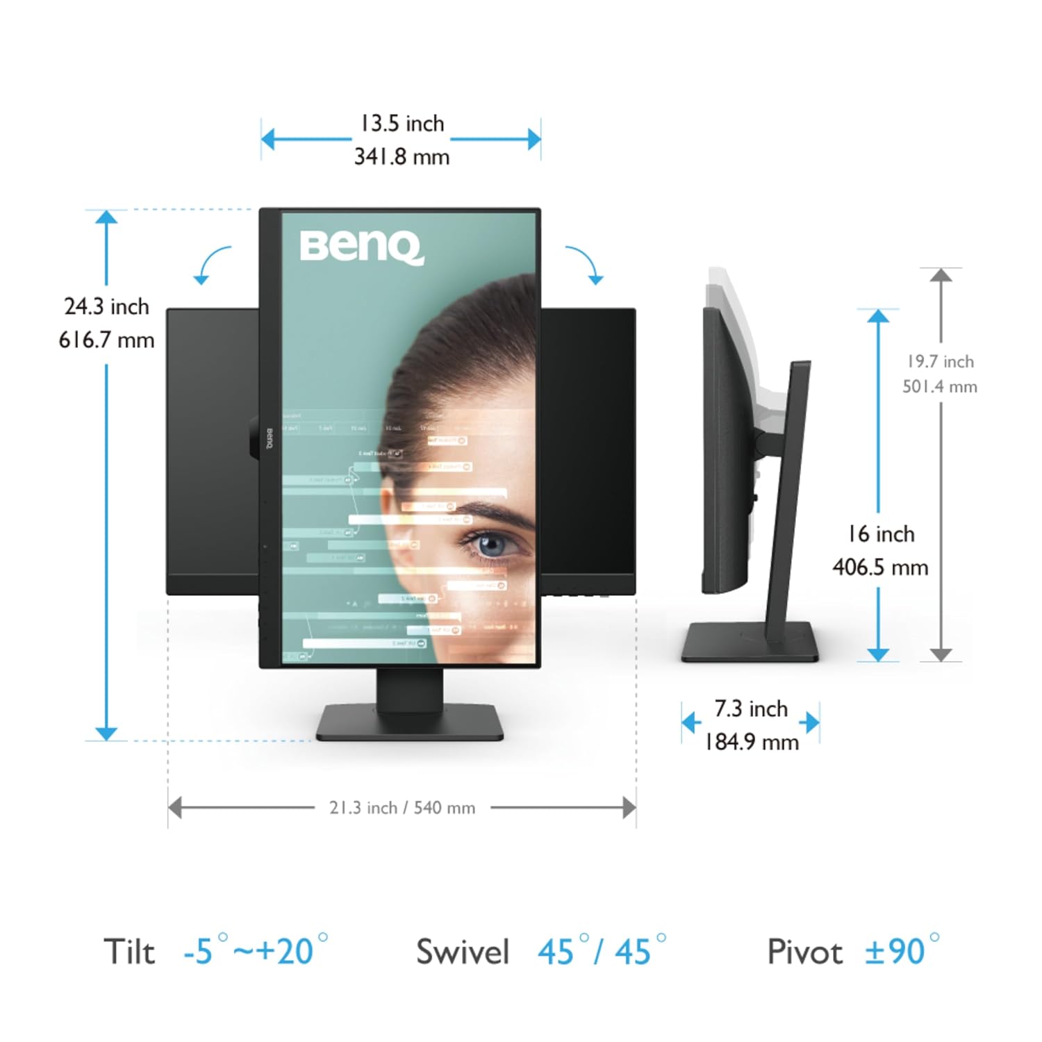 BenQ GW2485TC 24 inch (60 cm) IPS Full HD 75Hz Ultra-Slim Bezel Monitor with Height Adjustment, Eye Care, Brightness Intelligence, Speakers, USB-C (PD 60W), HDMI, DP, Coding Mode, Daisy Chain (Black)