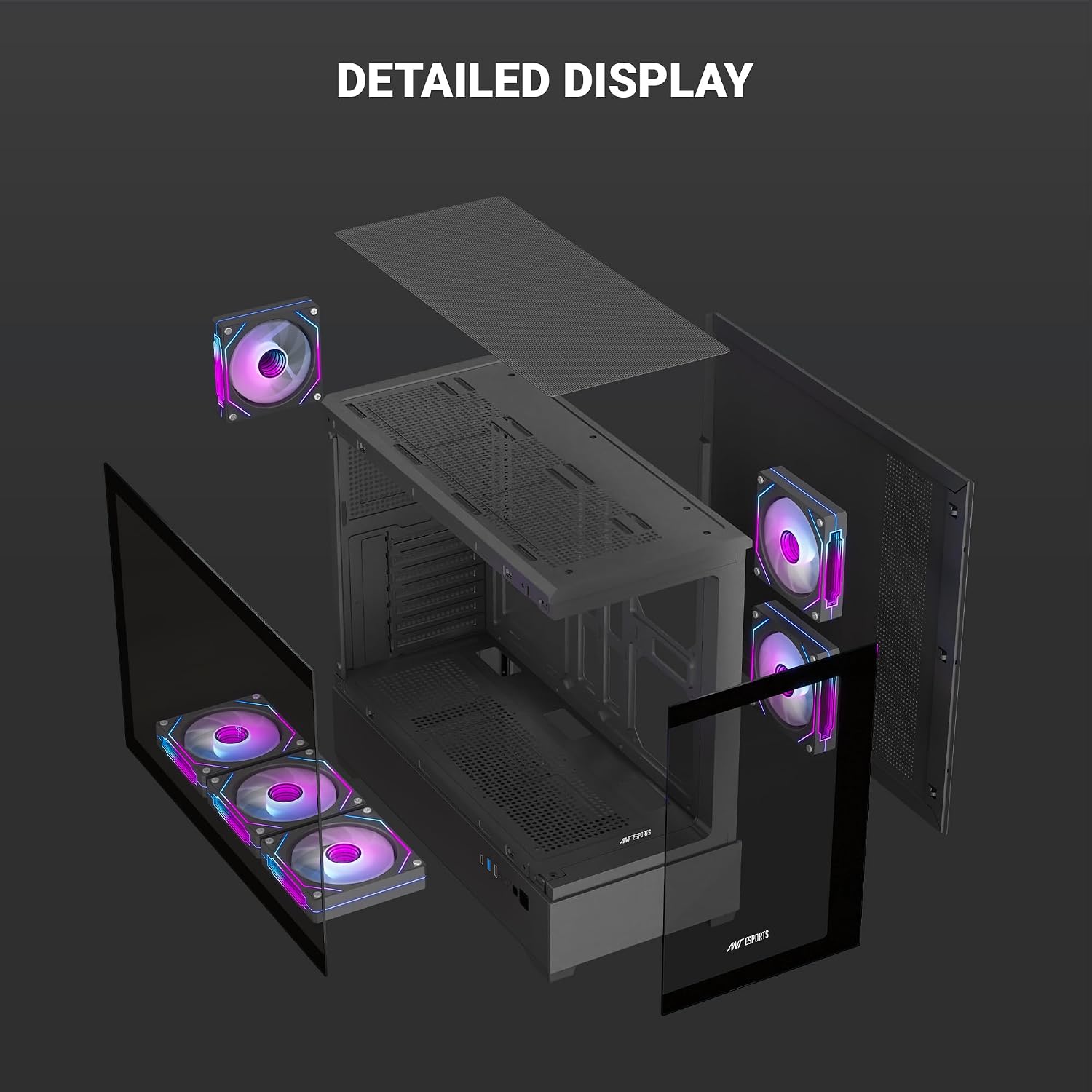 Ant Esports Crystal X6 Lite Mid-Tower Computer Case/Gaming Cabinet - Black | Support E-ATX, ATX, Micro-ATX, Mini-ITX | Pre-Installed 6 ARGB Fans