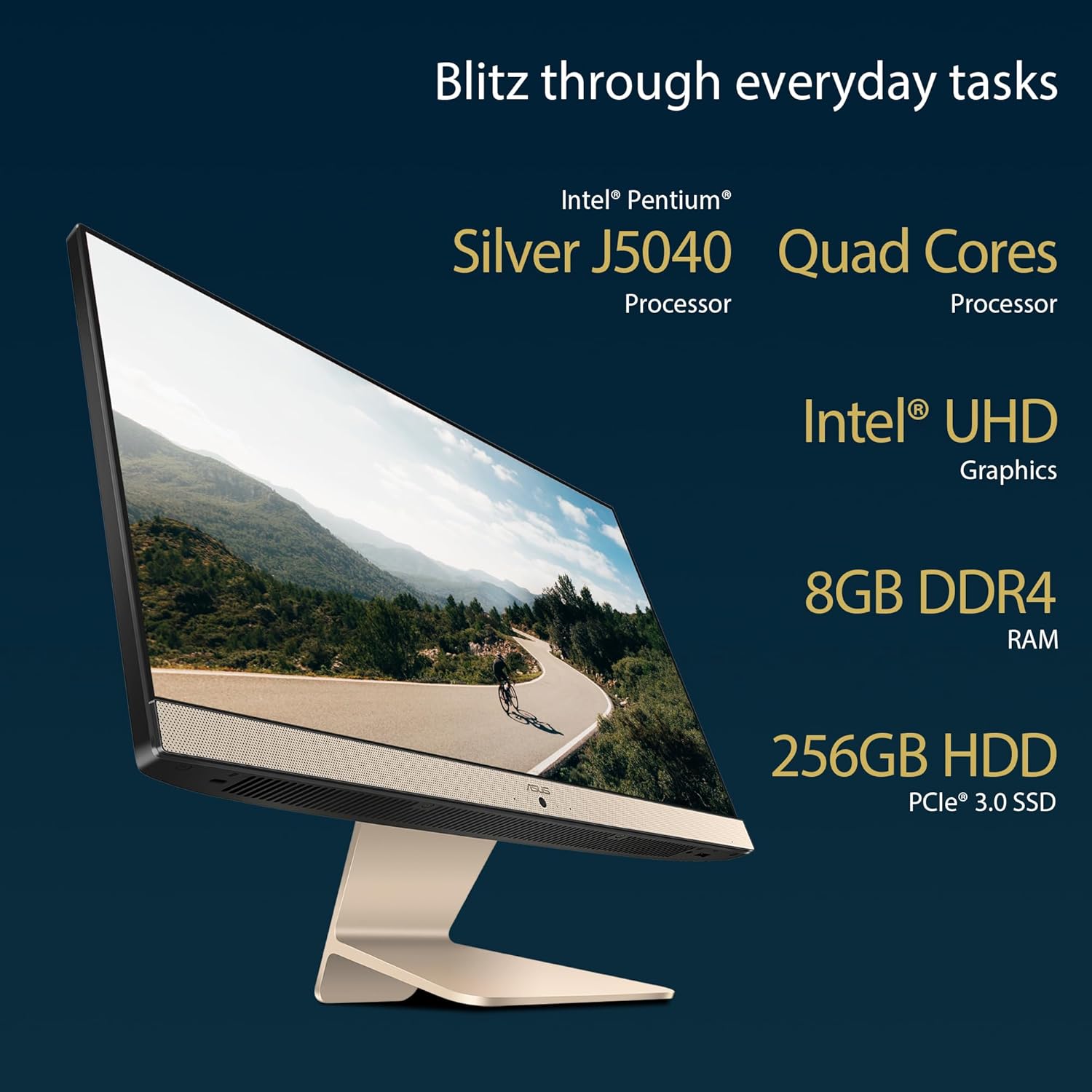 ASUS Vivo AiO V222, 4 core Intel Pentium Silver J5040, 21.5" (54.61cm), All-in-One Desktop (8GB/256GB SSD/Win11/1Year McAfee Security/Wired Keyboard & Mouse Included/Black/4.8 kg), V222GAK-BA034W