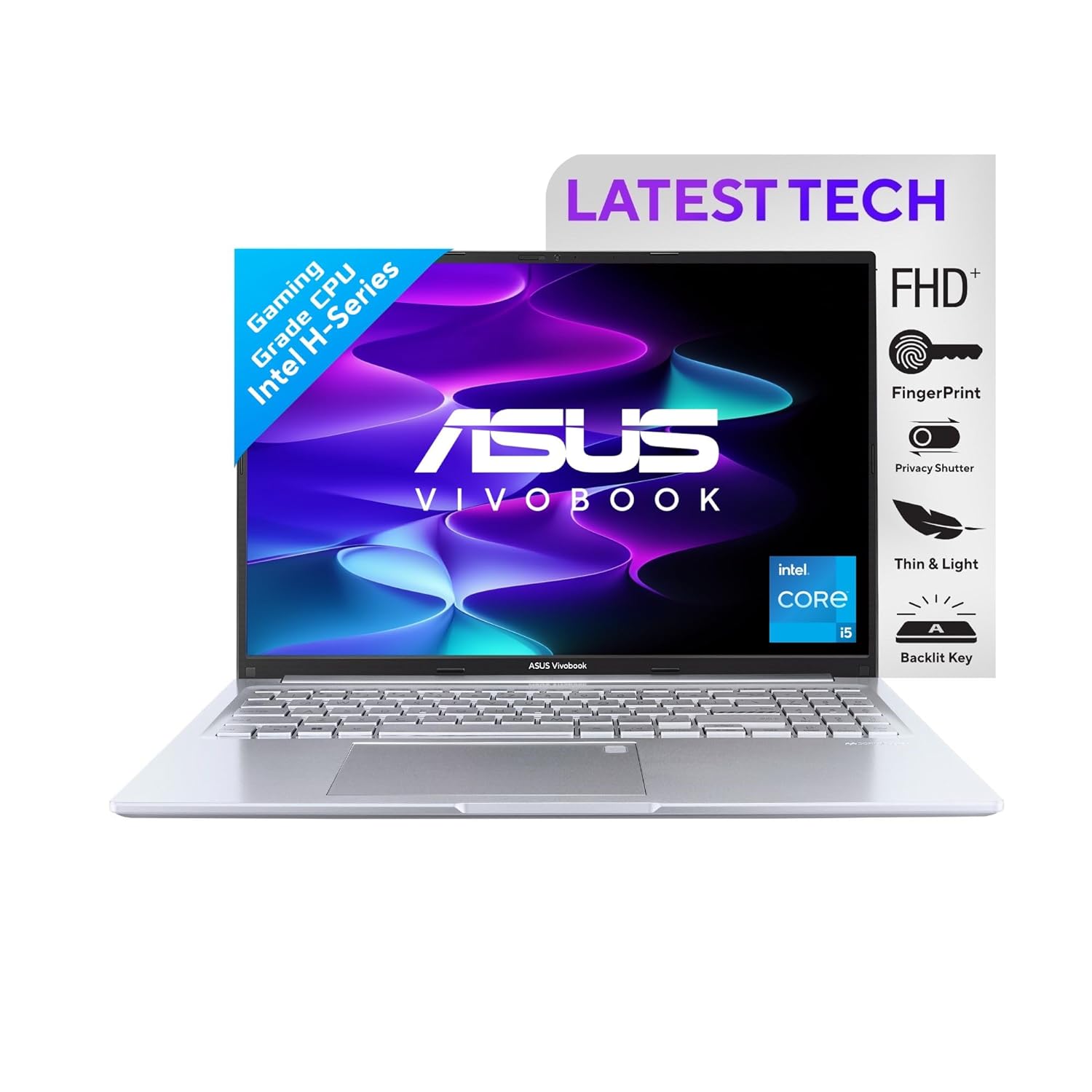 ASUS Vivobook 16, Intel Core i5-12500H, 12th Gen, 16GB RAM, 512GB SSD, FHD+, 16"/40.64cm, Windows 11, MS Office 2021, Silver, 1.8KG, X1605ZAC-MB540WS, Thin and Light Laptop