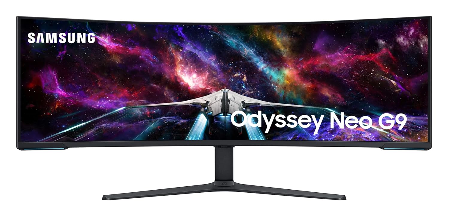 Samsung 49-inch (124.4cm) Odyssey OLED G9 Dual QHD, 5120 x 1440, 240Hz, 0.03ms Curved Gaming Monitor, USB Hub, HAS, Neo Quantum Processor, Smart TV, AMD FreeSync Premium Pro (LS49CG950SWXXL,Black)