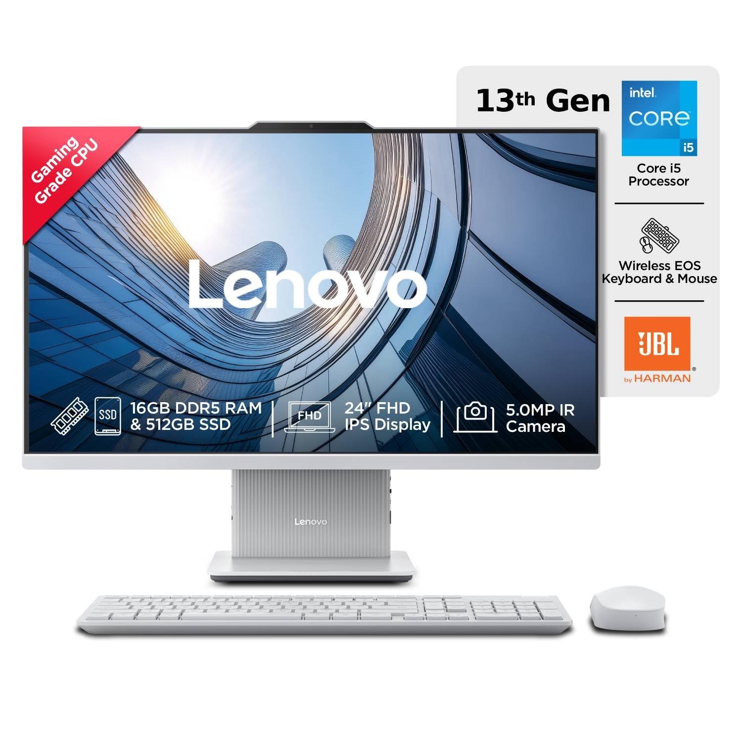 Lenovo IdeaCentre AIO Intel Core i7 13620H 27" FHD IPS 3-Side Edgeless All-in-One Desktop (16GB/1TB SSD/Win11/Office 21/5.0MP+IR Camera/3Wx2 Harman Speakers/Wireless EOS Keyboard & Mouse), F0HM003EIN