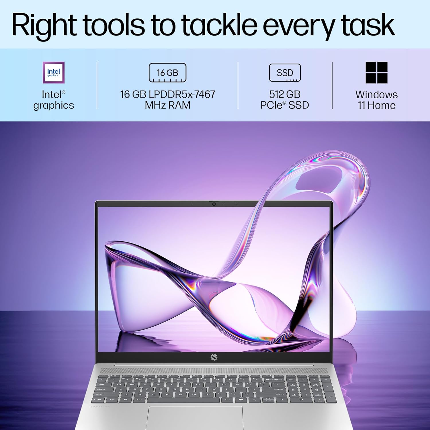 HP Pavilion AI Laptop, Intel Core Ultra 7 155U, 10-12 TOPS, 16GB LPDDR5x, 512GB SSD, IPS, Anti-glare, WUXGA, 16-inch(40.6cm) Intel Graphics, 1080p FHD camera (Win11, Office21, Silver, 1.77kg) af0028TU