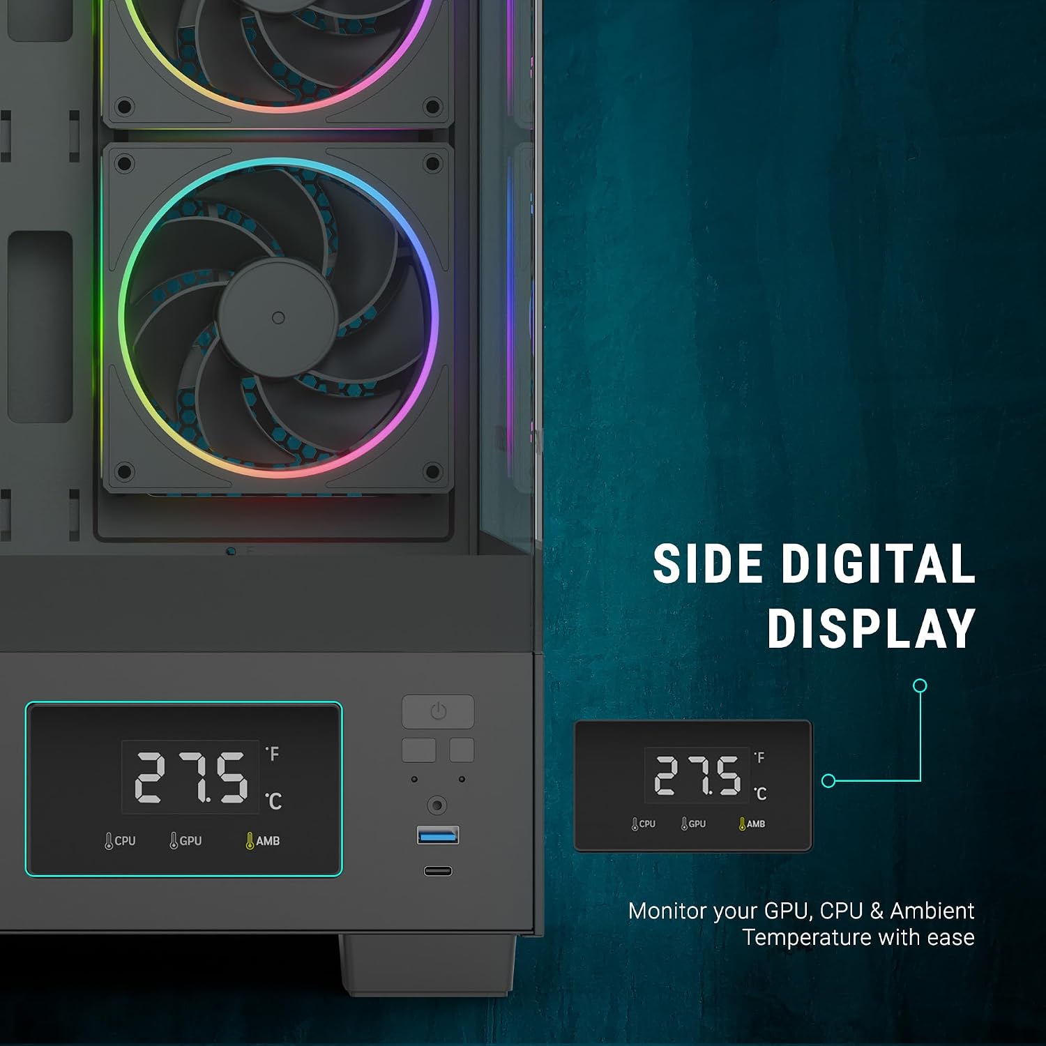 Ant Esports Crystal X3 LCD Mid-Tower ATX Computer Case/Gaming Cabinet - Black | Support ATX, Micro-ATX, Mini-ITX | Pre-Installed 3 ARGB Fans