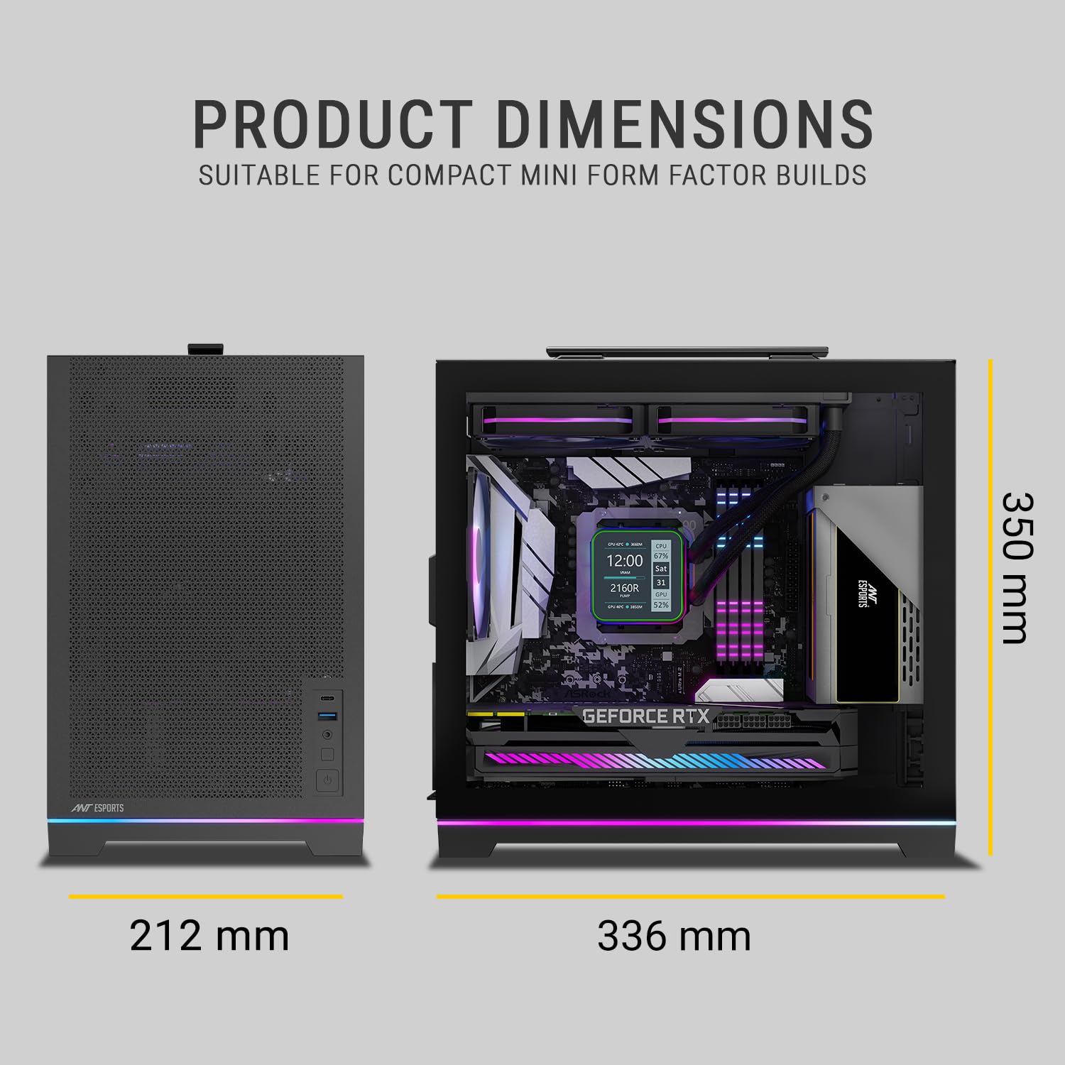 Ant Esports Box C Air V2 Mini-Tower Gaming Cabinet - Black | ARGB Front Strip | Supports Micro-ATX, Mini-ITX Motherboards | Pre-Installed 120mm Rear Fan | High Airflow Mesh Design