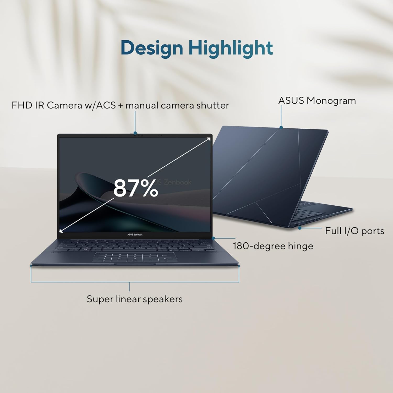 ASUS Zenbook 14, Intel Core Ultra 7 155H, 1.4 GHz, 16GB RAM, 1TB SSD, 3K OLED 16:10 Touch 120Hz, 14", Windows 11, MS Office Home, Ponder Blue, 1.28KG,UX3405MA-PZ752WS,75WHr Battery,AI Powered Laptop