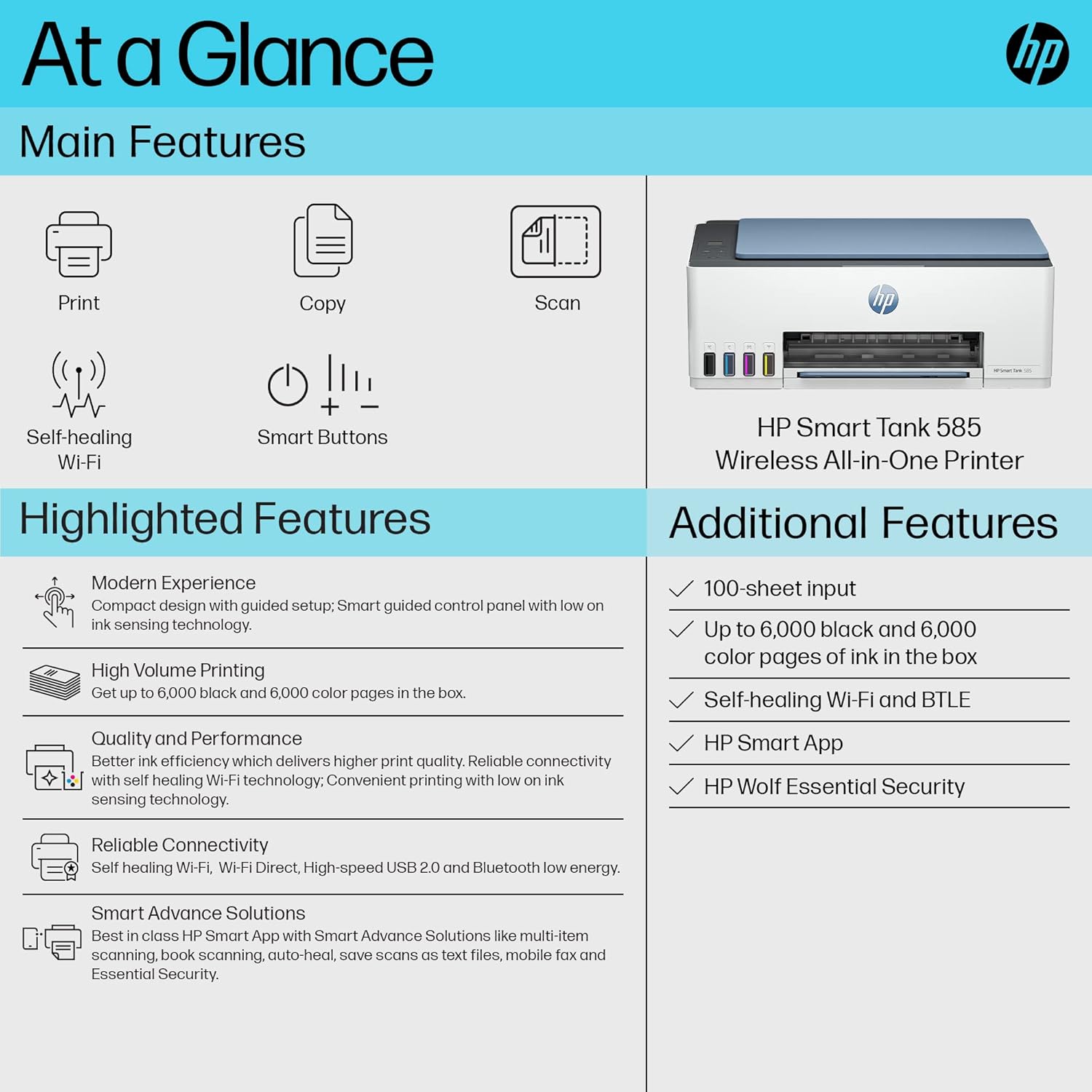 HP Smart Tank 585 All-in-One WiFi Colour Printer, White