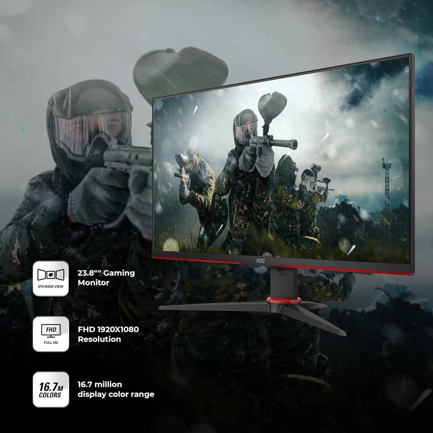 AOC 24G2E5 24 Inch (61 Cm) 1920 X 1080 Pixels Fhd IPS Gaming LCD Monitor with 75Hz Refresh Rate, 1 Ms Response Time, Adaptivesync, HDR, Tilt Adjustment, Black
