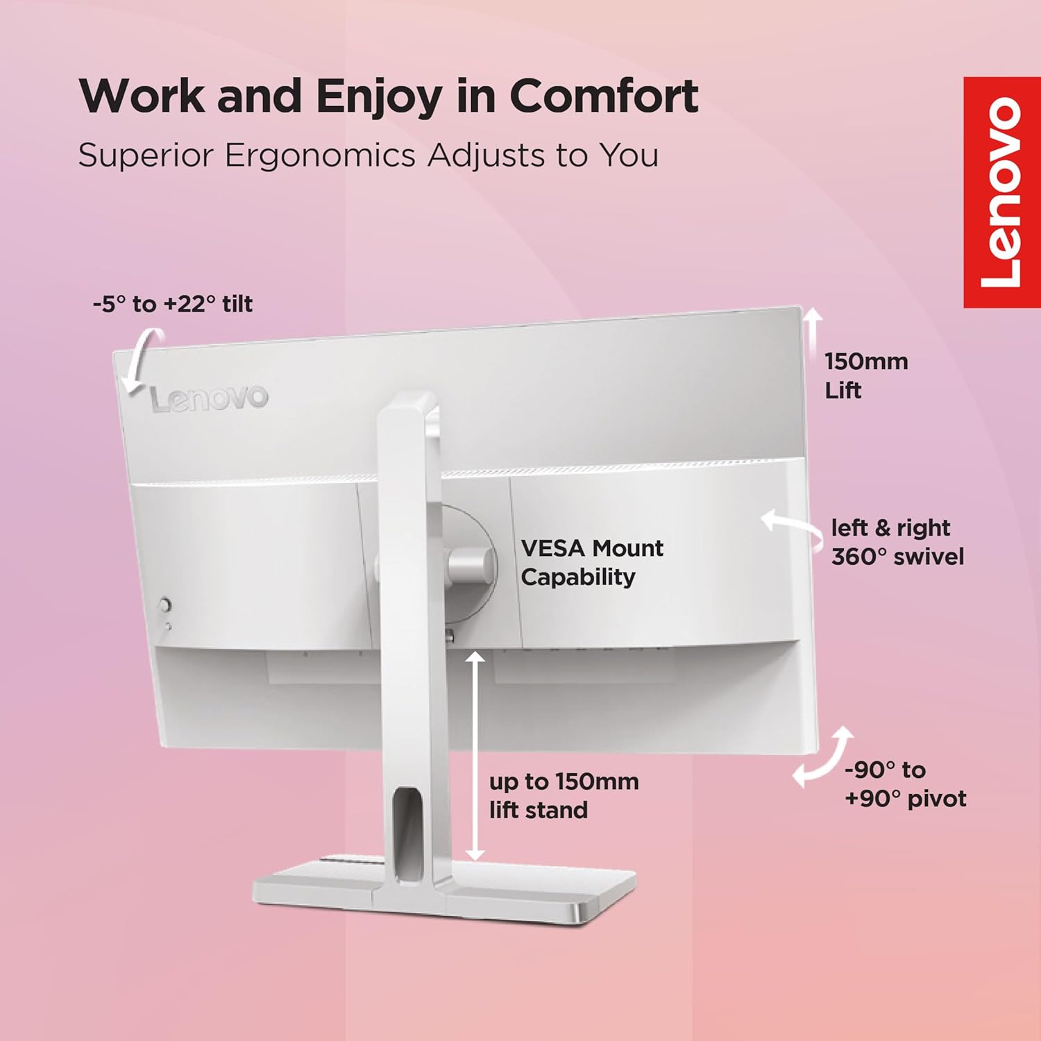Lenovo L-Series 24 inch (60.45cm) | FHD IPS Ultraslim Monitor| 100Hz, 4ms, AMD FreeSync, 3Wx2 Speakers, HDMI, VGA, Tilt Swivel Pivot Height Adjust Stand: for Home & Office use, Grey, L24m-40