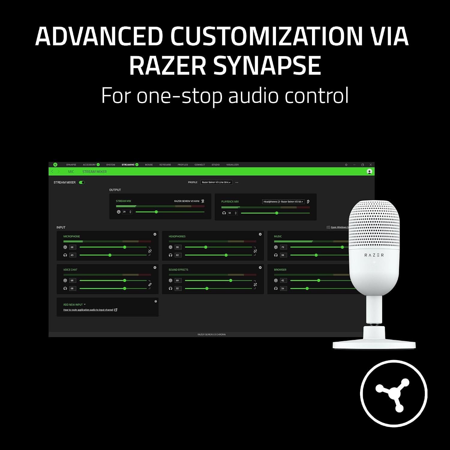 Razer Seiren V3 Mini USB Microphone: Condenser Mic - Supercardioid Pickup Pattern - Tap-to-Mute Sensor with LED Indicator - Shock Absorber - Ultra Compact - PC, Discord, OBS Studio, XSplit - White