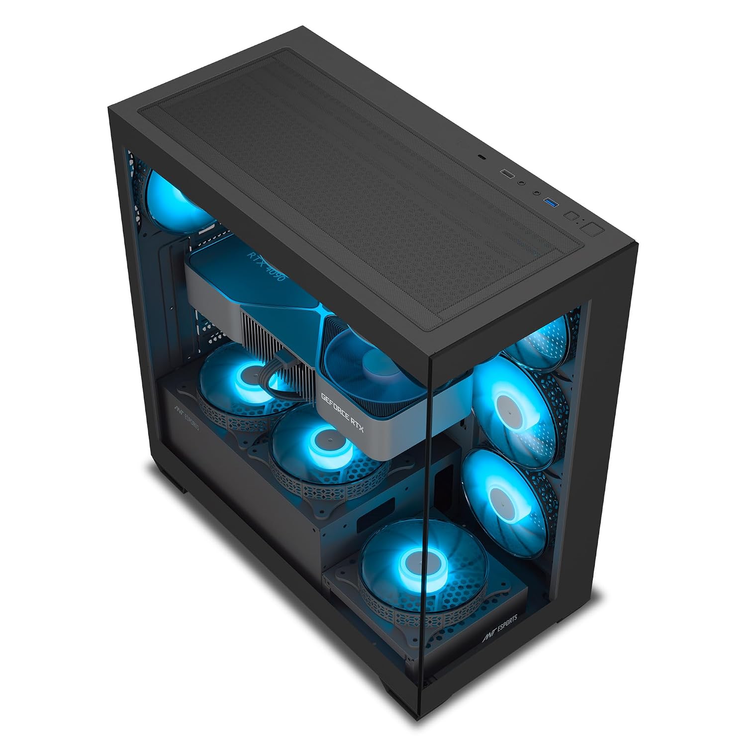 Ant Esports Crystal X7 ATX Computer Case/Gaming Cabinet with Type-C - Black | Support ATX, Micro-ATX, Mini-ITX | Pre-Installed 3 M/B Plate Fans, 2 PSU Shroud Fans, 1 Bottom & 1 Rear Fan