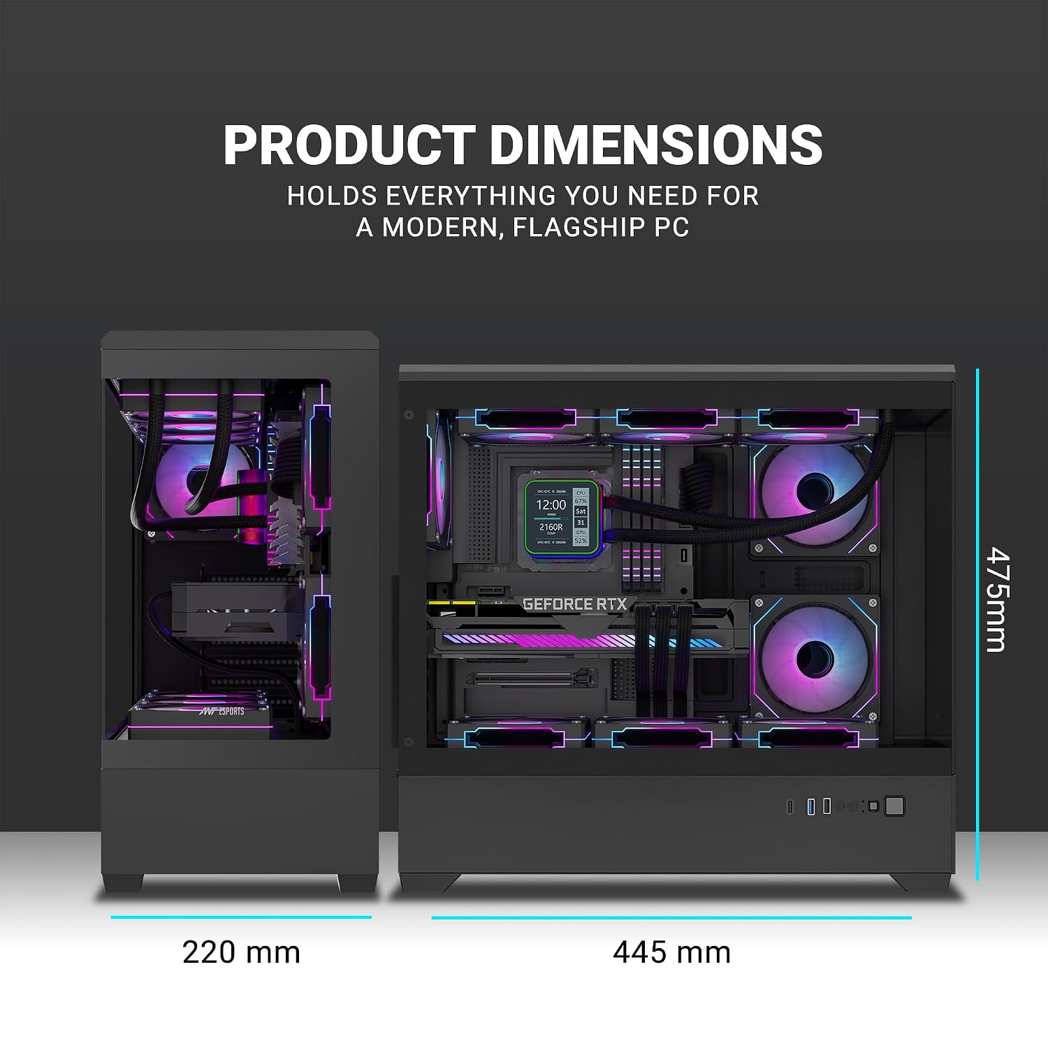 Ant Esports Crystal X6 Lite Mid-Tower Computer Case/Gaming Cabinet - Black | Support E-ATX, ATX, Micro-ATX, Mini-ITX | Pre-Installed 6 ARGB Fans