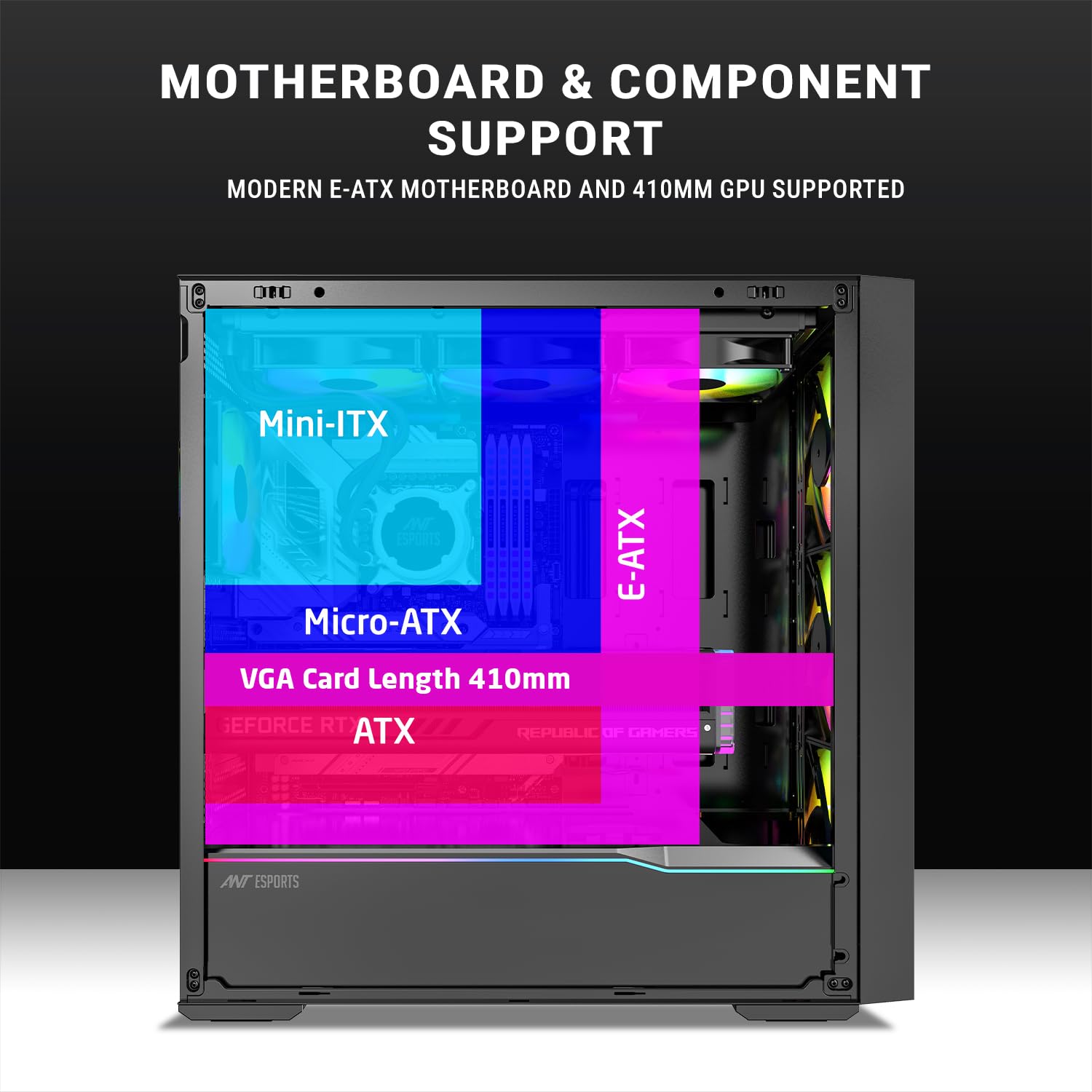 Ant Esports Titan Core 360 Mid-Tower Computer Case/Gaming Cabinet - Black | Support E-ATX, ATX, Micro-ATX, Mini-ITX | Pre-Installed 4 ARGB Fans