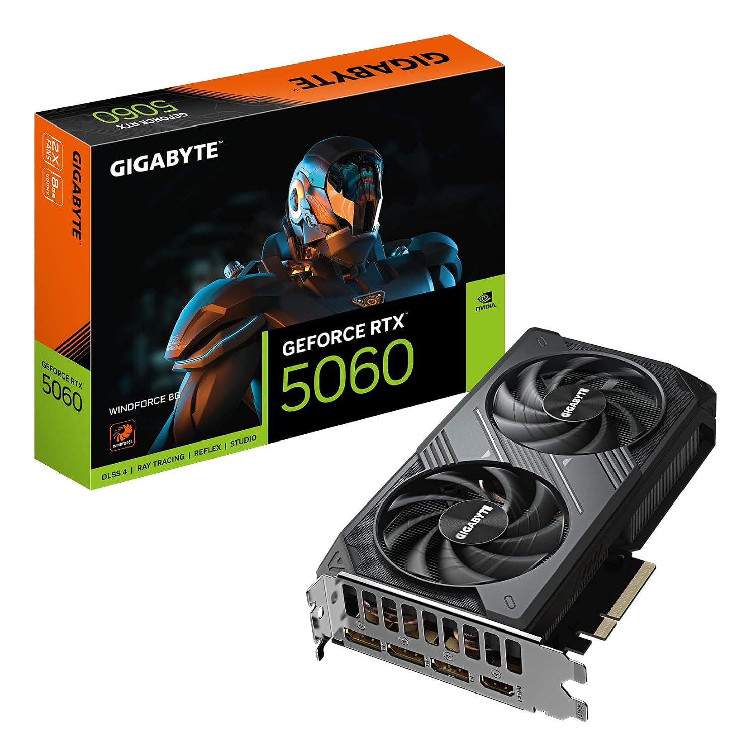 Gigabyte GeForce RTX 5060 WINDFORCE 8G Graphics Card - 8GB GDDR7, 128bit, PCI-E 5.0, 2497 MHz Core Frequency, 3 x DisplayPort, 1 x HDMI, GV-N5060WF2-8GD