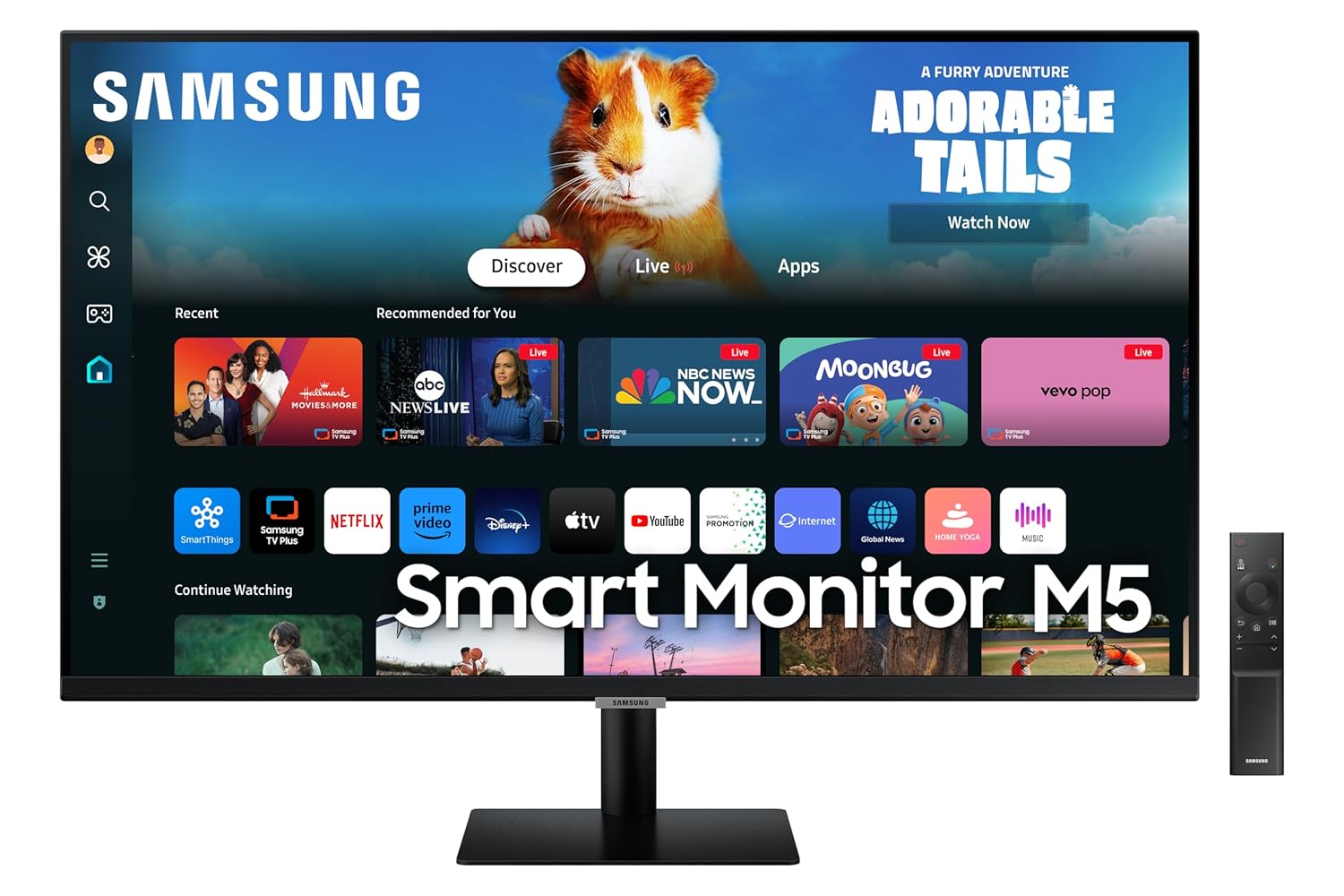 Samsung 27" (68.6cm) M5 Smart Monitor with Smart TV Experience|FHD 1920 x 1080|Bezeless|OTT Apps|IoT Hub|Office 365|Workout Tracker|Speakers|Remote|Wi-Fi|Bluetooth|LS27DM500EWXXL|Black