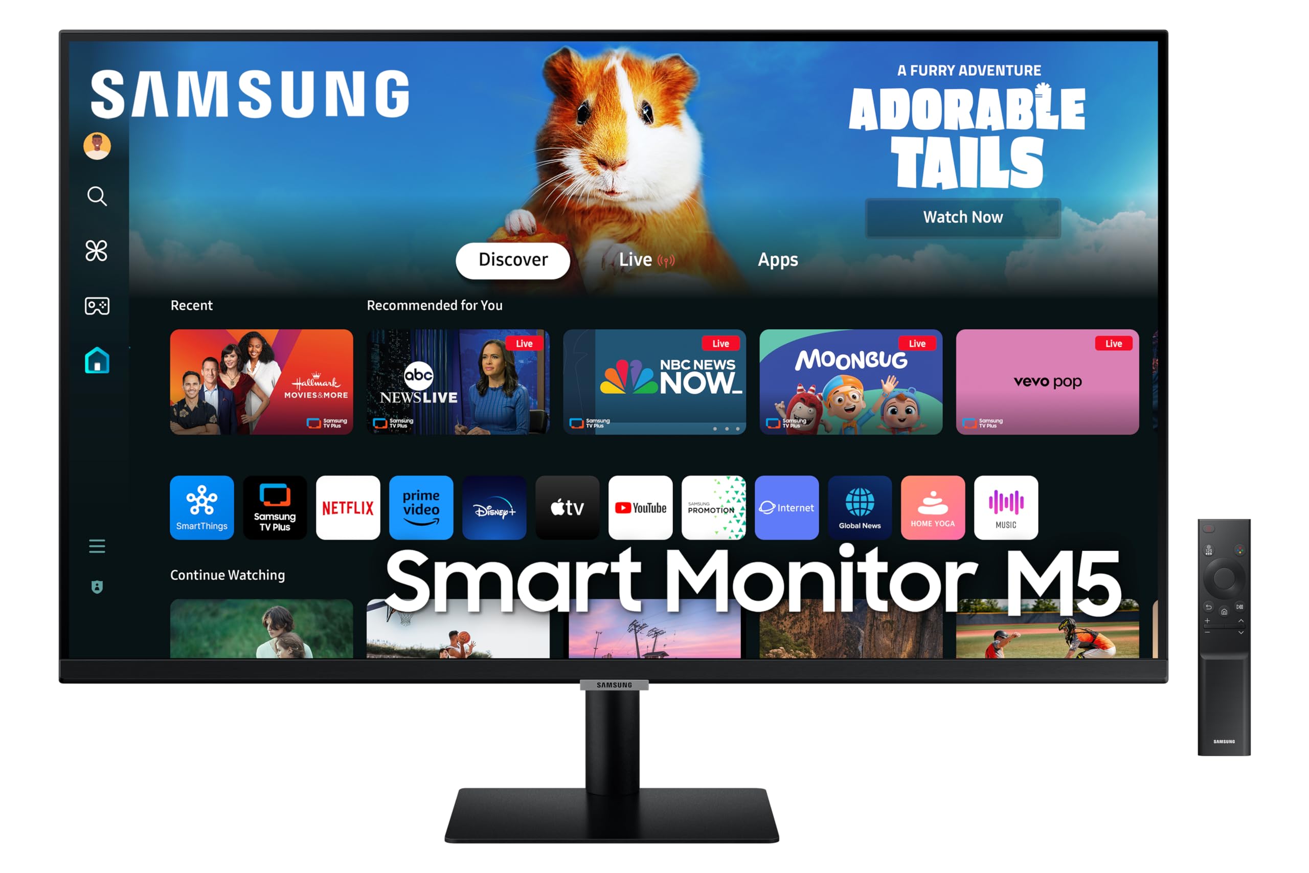 Samsung 27" (68.6cm) M5 Smart Monitor with Smart TV Experience|FHD 1920 x 1080|Bezeless|OTT Apps|IoT Hub|Office 365|Workout Tracker|Speakers|Remote|Wi-Fi|Bluetooth|LS27DM500EWXXL|Black