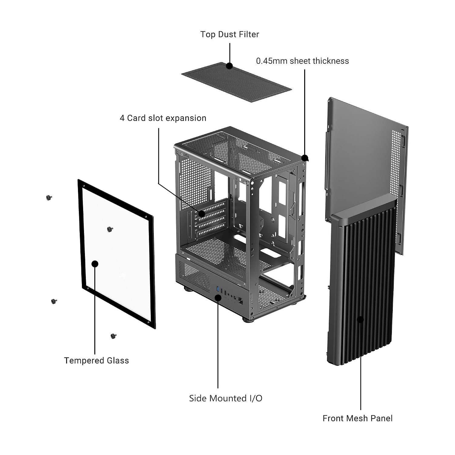 Ant Value VM45 Mid-Tower Computer Case/Gaming Cabinet - Black | Support M-ATX, ITX | Pre-Installed 4 Fans