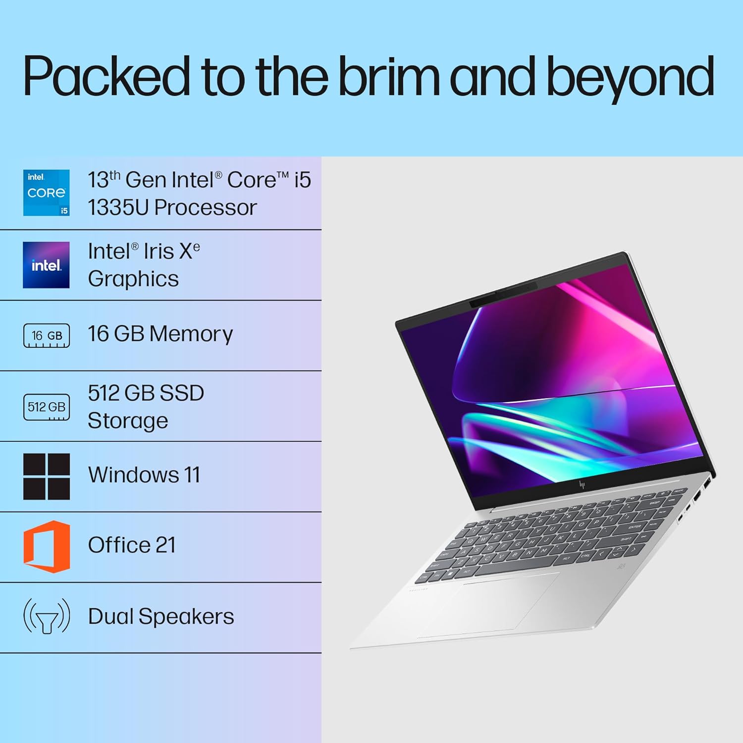 HP Pavilion Plus, 13th Gen Intel Core i5-1335U, 16GB DDR5, 512GB SSD, (Win11, Office21, Silver, 1.44 kg),IPS, Anti-glare, 14-inch (35.6cm) WUXGA Laptop, Intel Iris Xe graphics, 5MP IR camera, ew0116TU