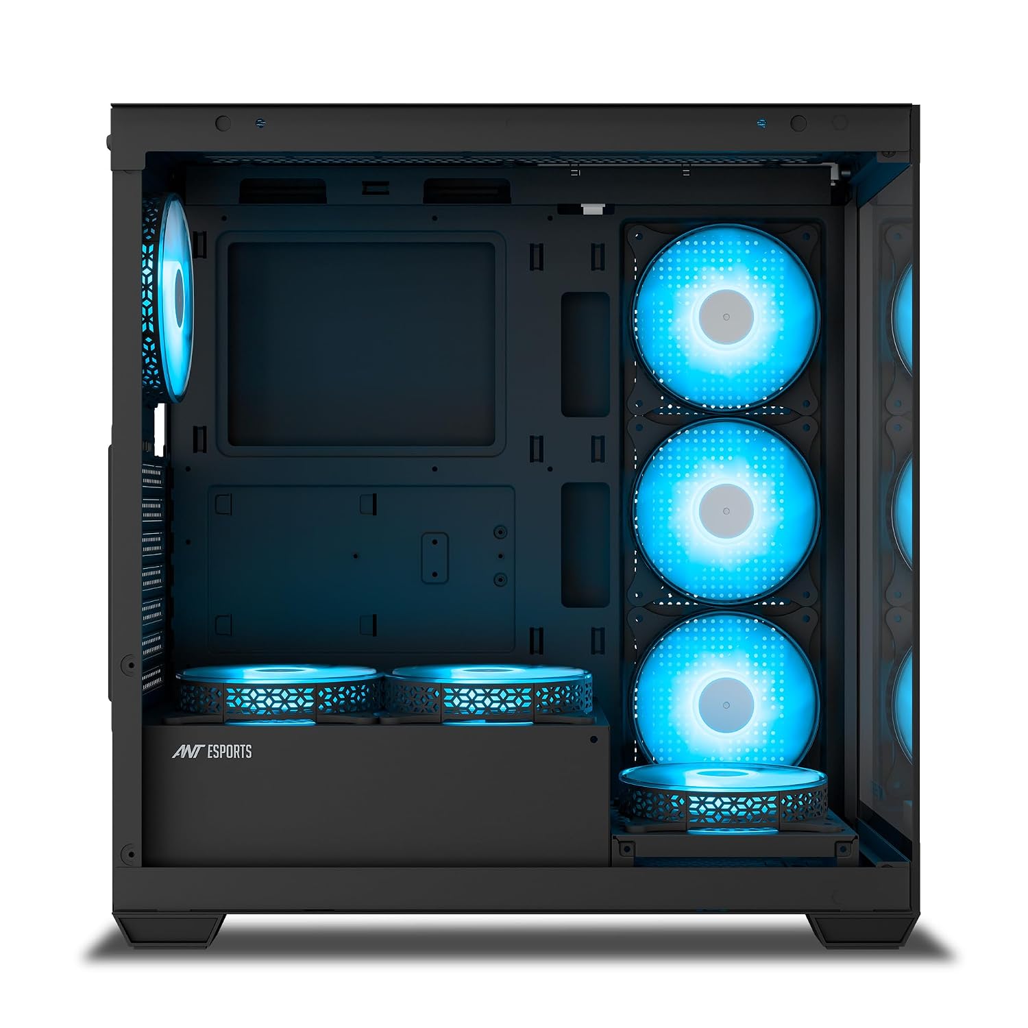 Ant Esports Crystal X7 ATX Computer Case/Gaming Cabinet with Type-C - Black | Support ATX, Micro-ATX, Mini-ITX | Pre-Installed 3 M/B Plate Fans, 2 PSU Shroud Fans, 1 Bottom & 1 Rear Fan