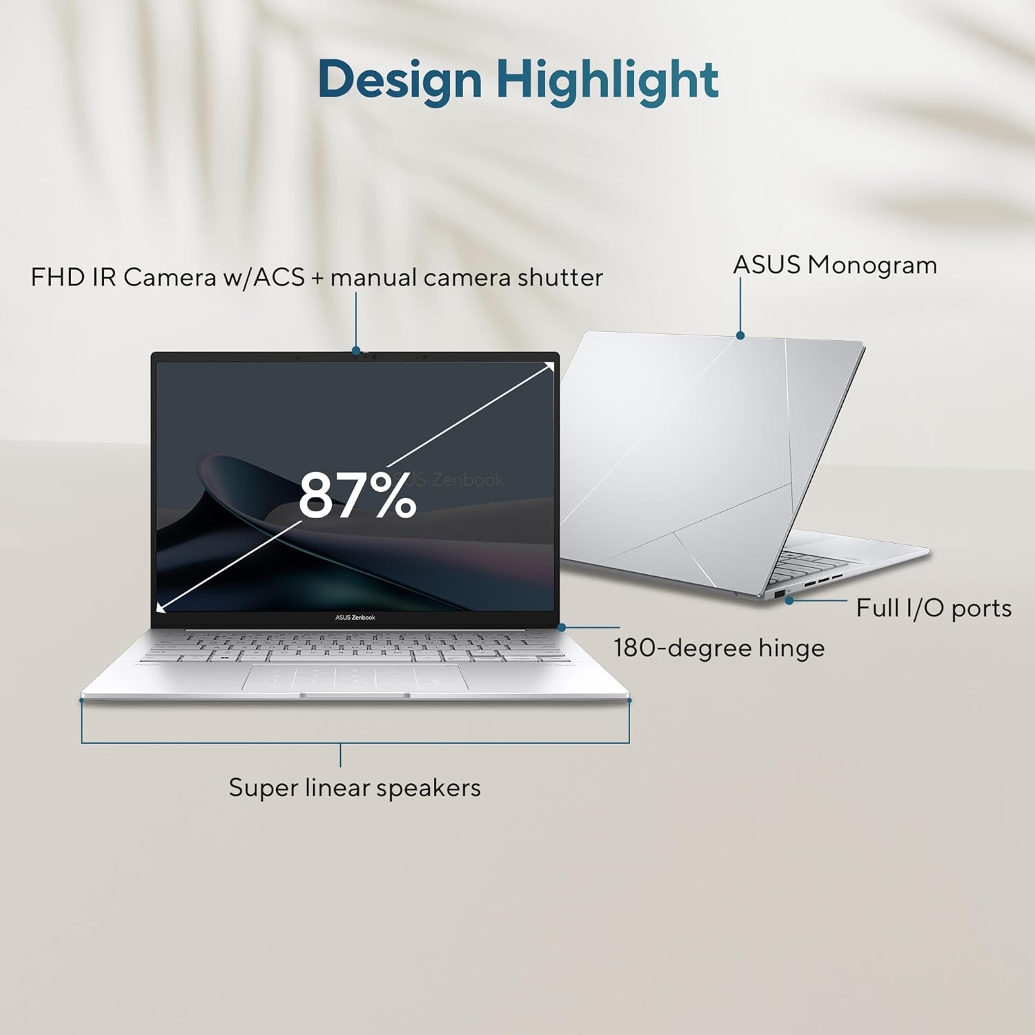 ASUS Zenbook 14, Intel Core Ultra 7, 16GB RAM, 1TB SSD, 3K OLED 16:10 120Hz, 14", Windows 11, Office 2021, Foggy Silver, 1.28KG, UX3405MA-PZ751WS, Backlit, Touchscreen, 75WHr AI Powered Laptop