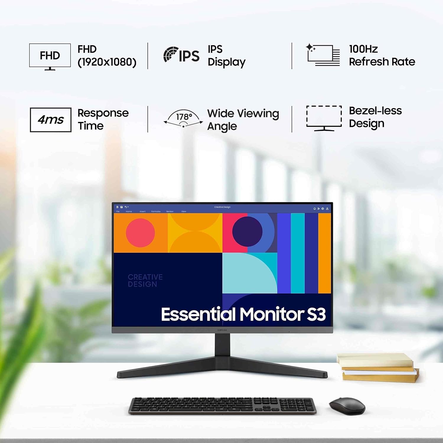 Samsung 27-inch (68.59cm) FHD, IPS, 100 Hz, 1920 x 1080 Flat Monitor, Bezel Less Design, AMD FreeSync, Flicker Free, HDMI, Display Port (LS27C330GAWXXL, Black)