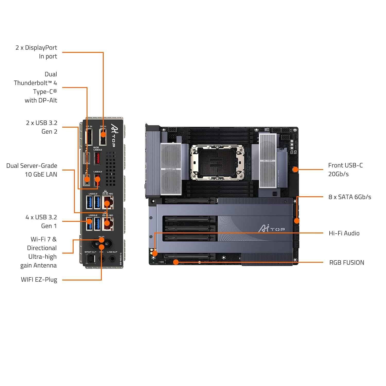 GIGABYTE W790 AI TOP Intel Xeon W Processor Motherboard LGA4677 E-ATX DDR5 6X M.2 PCIe 5.0 Thunderbolt 4 WIFI7 10GbE LAN EZ-Latch