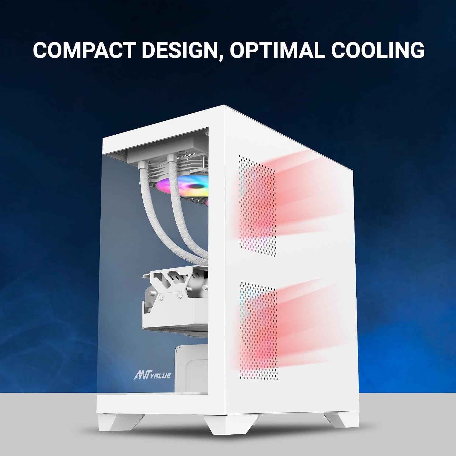 Ant Value Tempered_Glass CV200 Mid-Tower Computer Case/Gaming Cabinet - White | Support M-ATX, M-ITX | Pre-Installed 3 Static RGB Fans