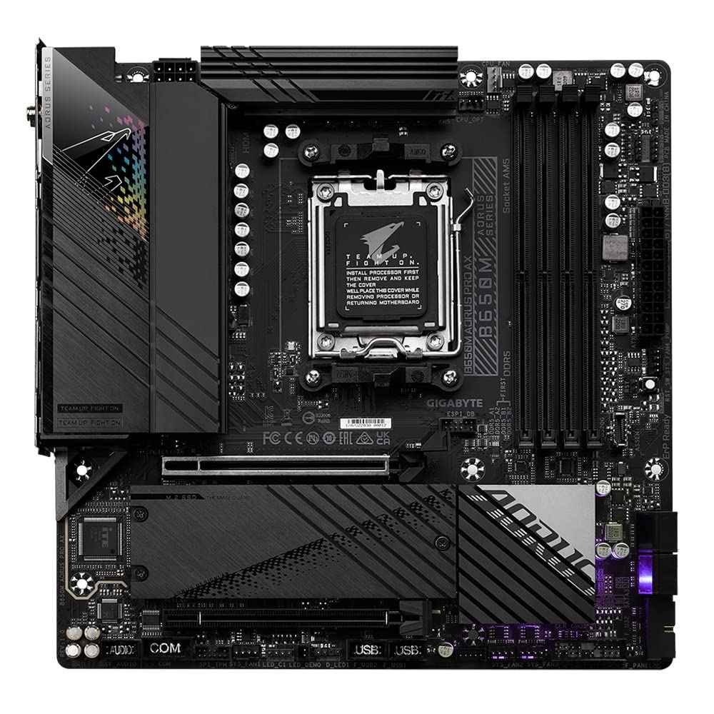 B650M AORUS PRO AX, Dual Channel DDR5, Unparalleled Performance, Fully Covered Heatpipe & M.2 Thermal Guard, EZ-Latch, PCIe x16 Slot & M.2 Connectors