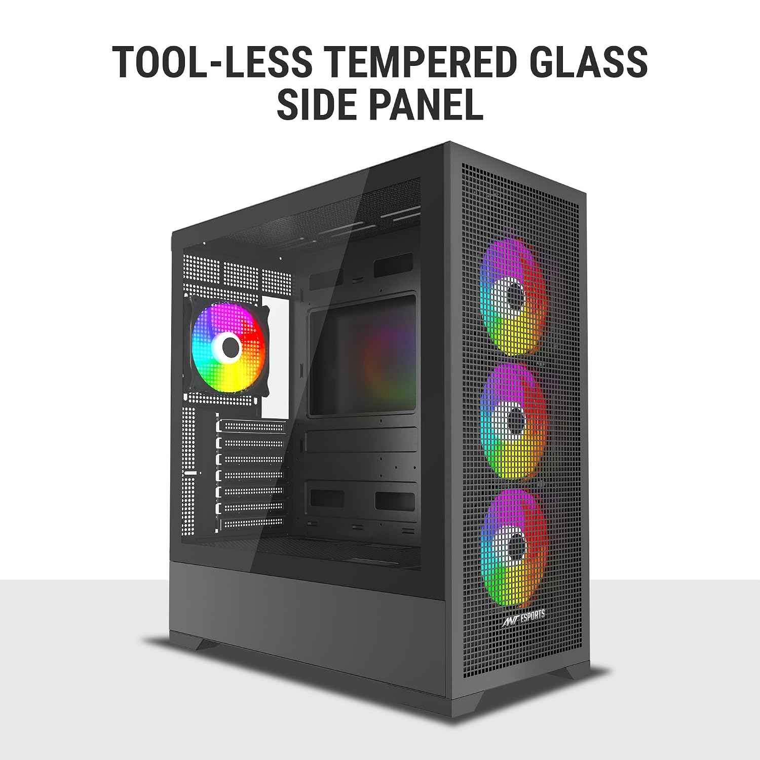 Ant Esports EVO 360 Mid-Tower Computer Case/Gaming Cabinet - Black | Pre-Installed 4 ARGB Fans