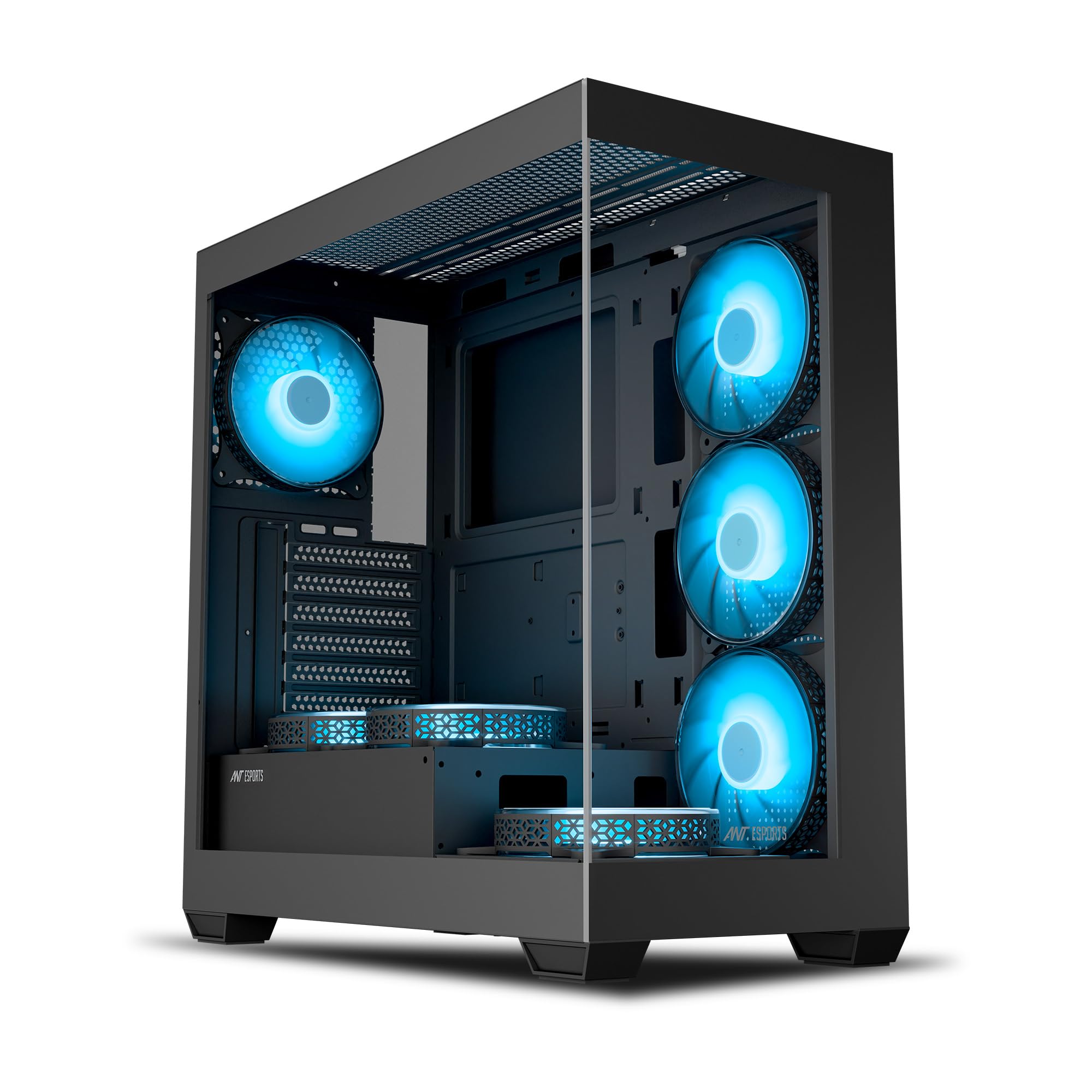 Ant Esports Crystal X7 ATX Computer Case/Gaming Cabinet with Type-C - White | Support ATX, Micro-ATX, Mini-ITX | Pre-Installed 3 M/B Plate Fans, 2 PSU Shroud Fans, 1 Bottom & 1 Rear Fan