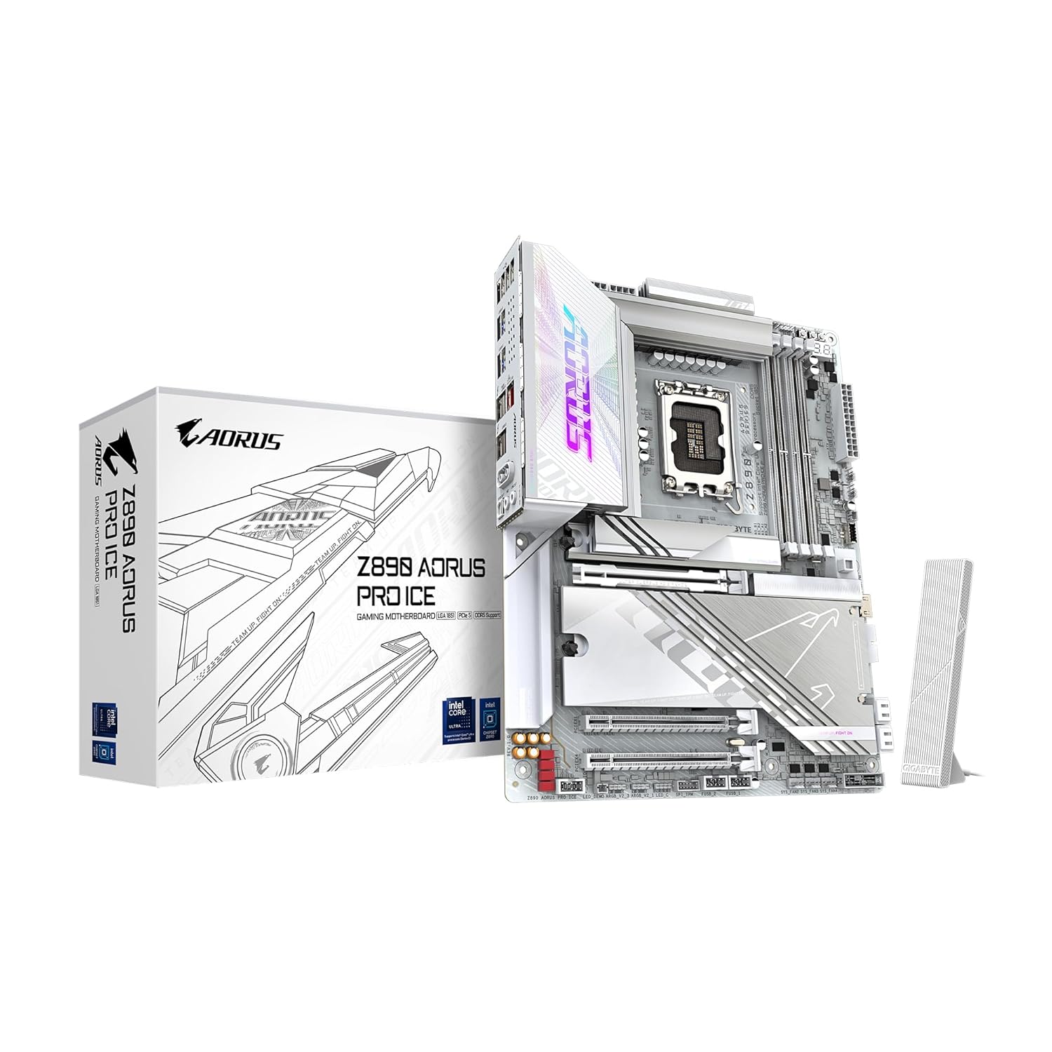 GIGABYTE Z890 AORUS PRO ICE Intel Core Ultra (Series 2) LGA 1851 Motherboard, ATX, DDR5, 5X M.2, PCIe 5.0, Thunderbolt 4, WIFI7, 5GbE LAN, EZ-Latch
