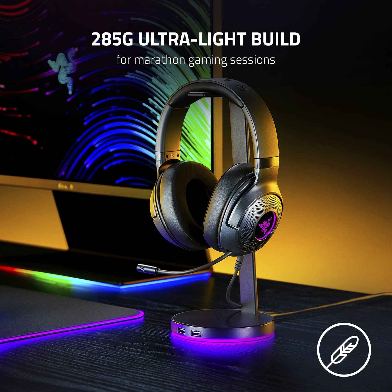 Razer Kraken V3 X - Ultra Light Comfort Triforce 40mm Drivers -7.1 Surround Sound - Hyperclear Cardioid Mic Powered Chroma RGB Wired HeadphonesUSB Gaming Over Ear Headset -RZ04-03750300-R3M1