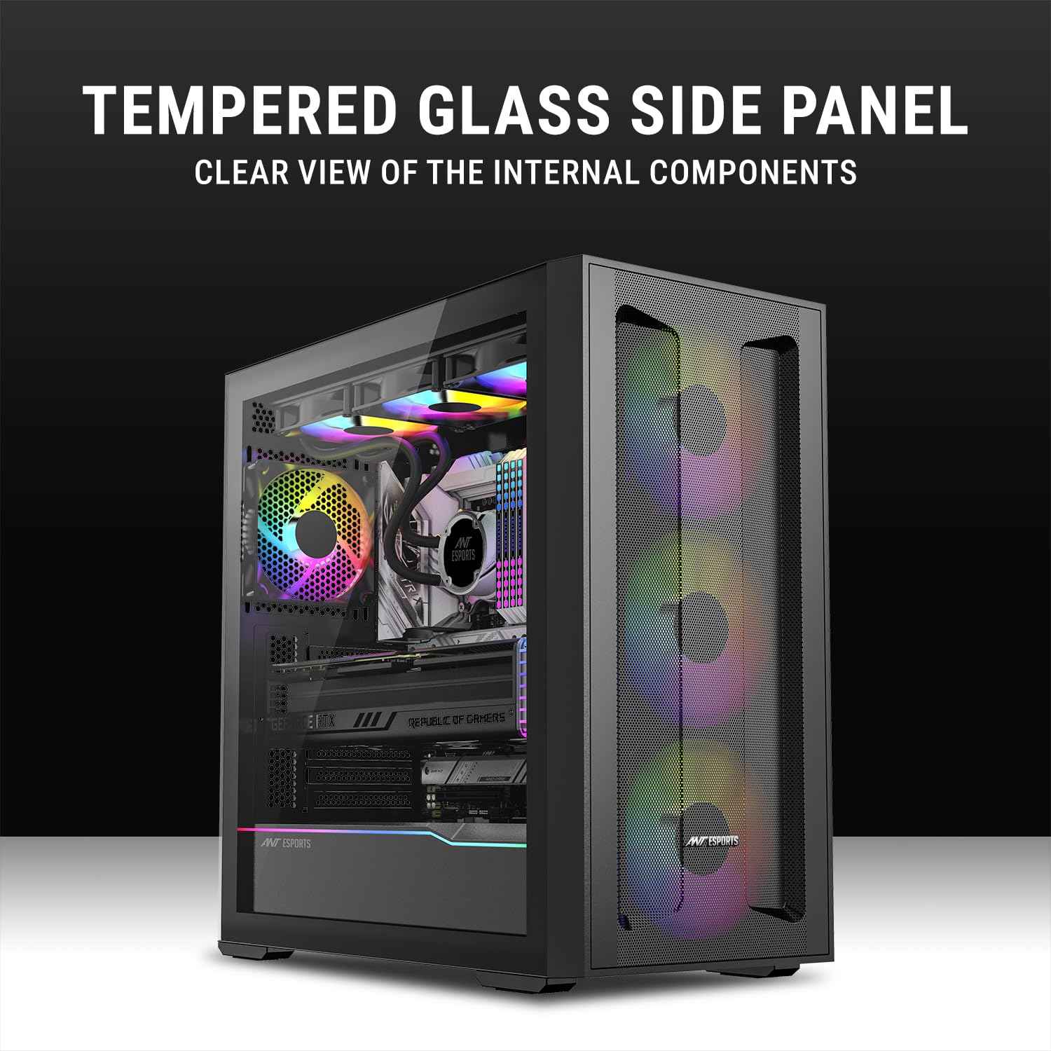 Ant Esports Titan Core 360 Mid-Tower Computer Case/Gaming Cabinet - Black | Support E-ATX, ATX, Micro-ATX, Mini-ITX | Pre-Installed 4 ARGB Fans