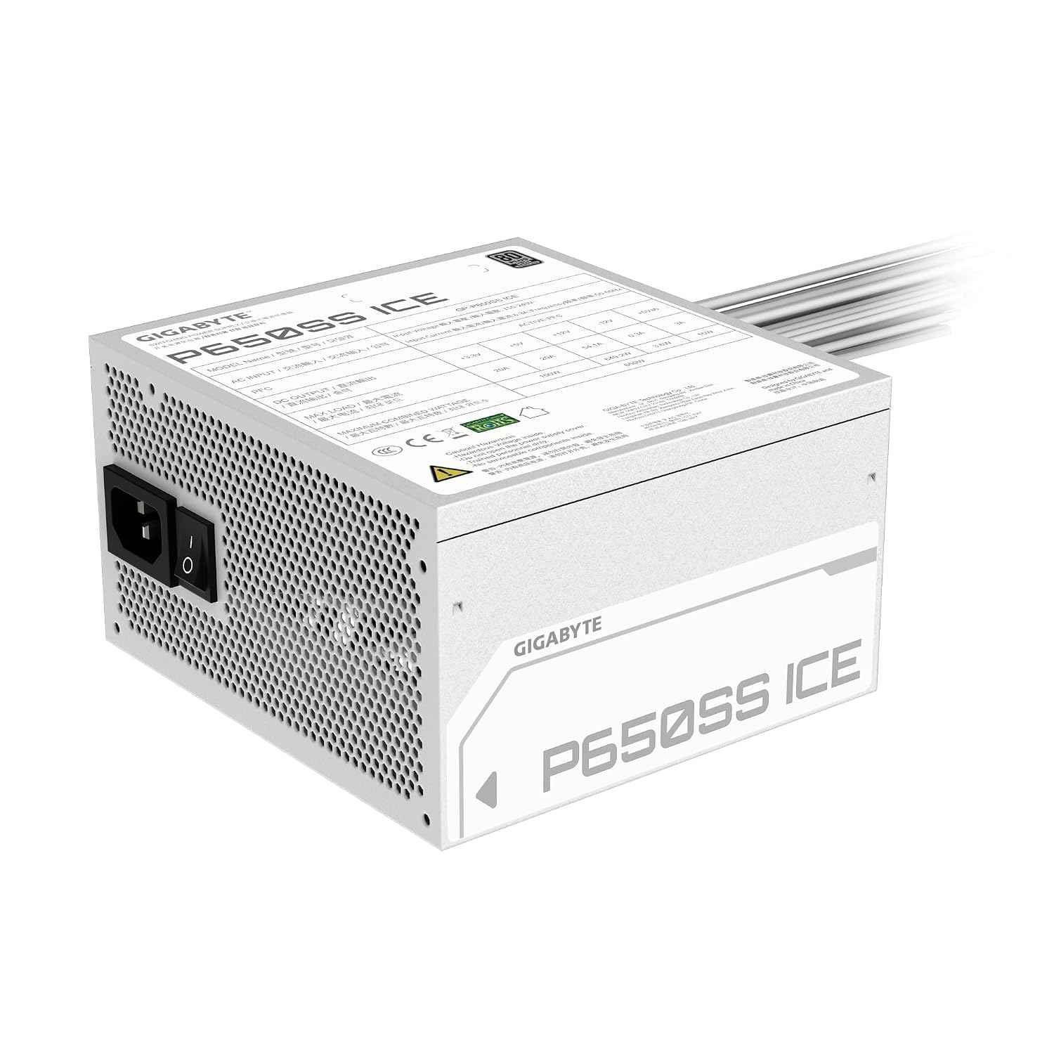 GIGABYTE GP-P650SS ICE 650W ATX Power Supply | Non-Modular | 80 Plus Standard | Silent Fan | White Edition