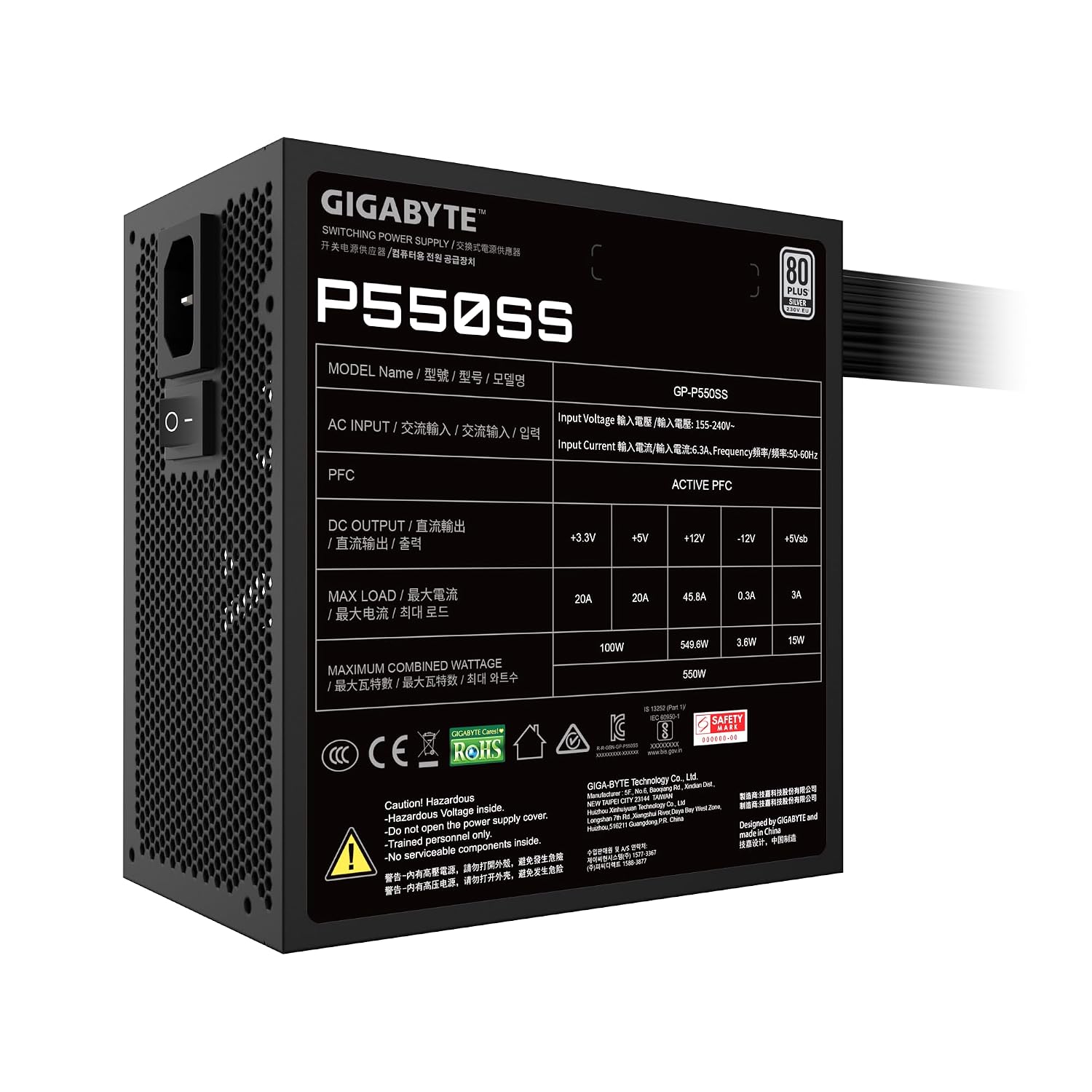 GIGABYTE GP-P550SS 550W ATX Power Supply | Non-Modular | 80 Plus Standard | Quiet Fan | Reliable Build