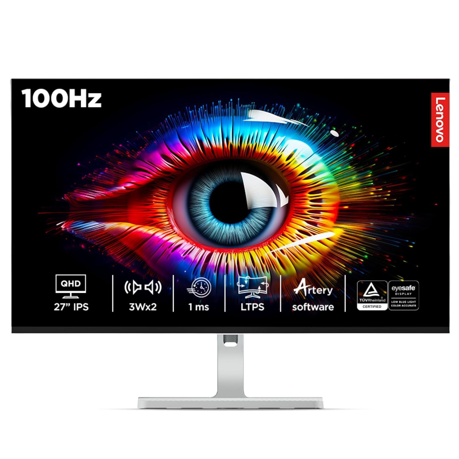 Lenovo L-Series 27 inch (68.5cm) QHD IPS Monitor| 100Hz, 1ms, FreeSync, 99% sRGB, 90% DCI-P3, 3Wx2 Speakers, 2X HDMI 2.1, 1x DP 1.4, Tilt, Swivel, Pivot Height Adjust Stand, Grey, L27q-4A
