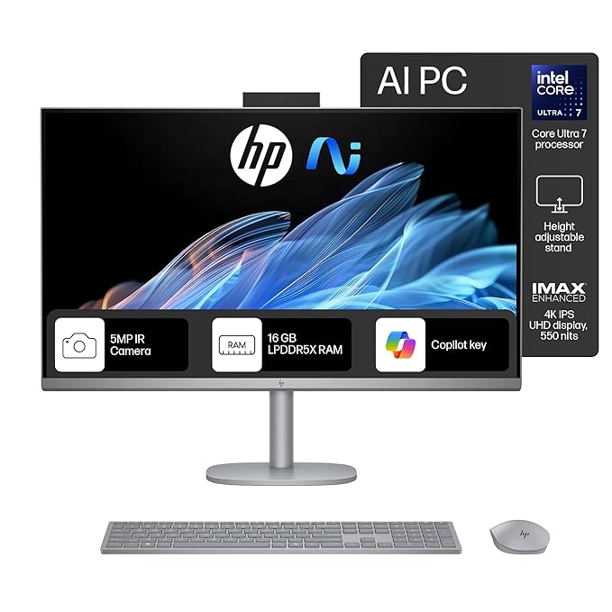 HP OmniStudio X All-in-One Desktop PC, Intel Core Ultra 7 155H, 16 GB DDR5, 1TB SSD, 80.1 cm (31.5"), Dual 2W Speakers,Windows 11,Office 21, Meteor Silver, 9.56 kg, 32-c0015in - Zapnet.in