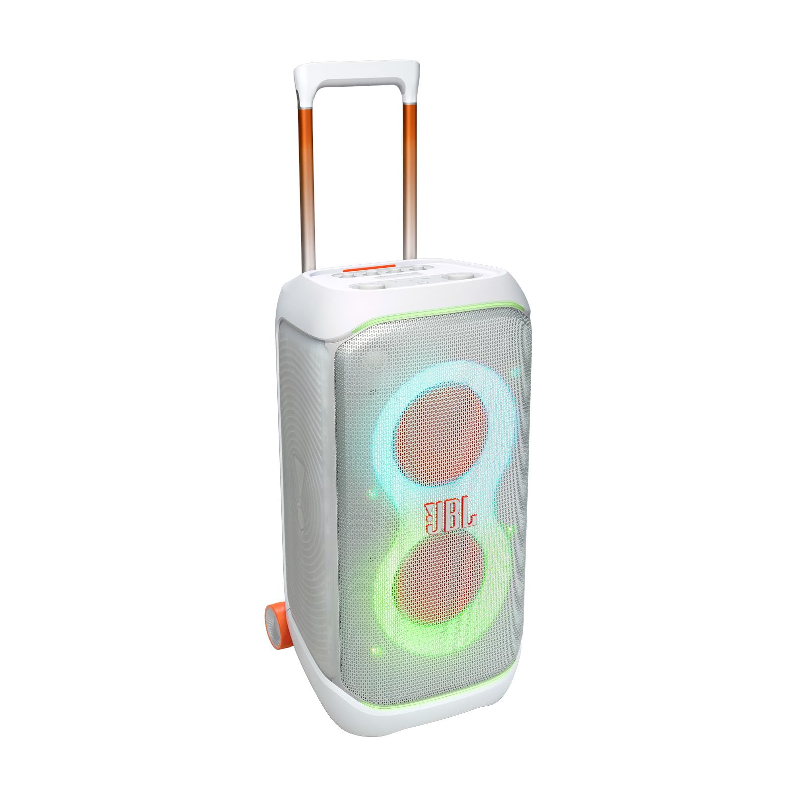 JBL Partybox 320, Portable Bluetooth 240W Party Speaker, AI Sound Boost, Futuristic Light Show, Multispeaker Connection by Auracast, Telescopic Handle & Wheels, Dual Guitar & Mic Inputs (Black)