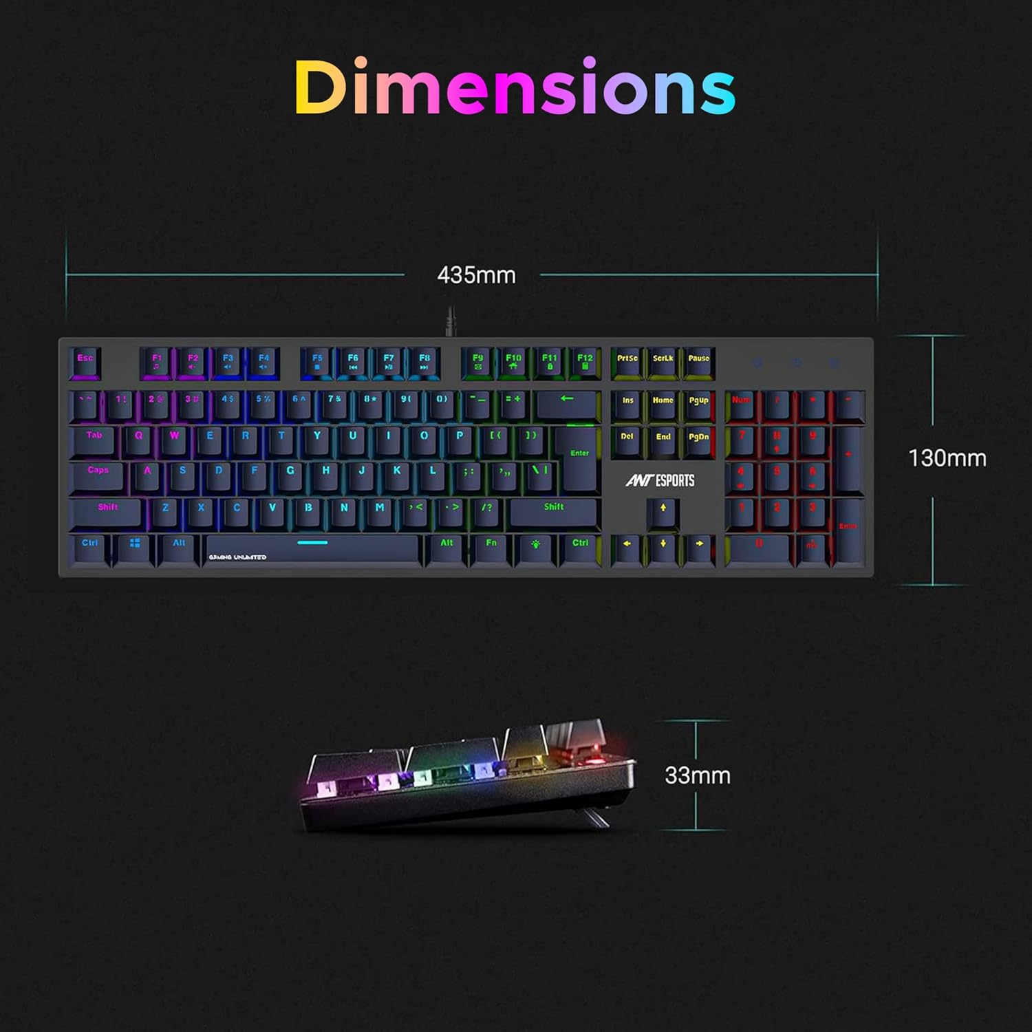 Ant Esports MK3400 V3 Pro Mechanical Gaming Keyboard RGB LED 104 Keys Blue Switch Anti Ghosting Full Size Wired USB PC Keyboard Removable Double Shot Keycaps Ergonomic for PC, Laptop and Mac (Black)