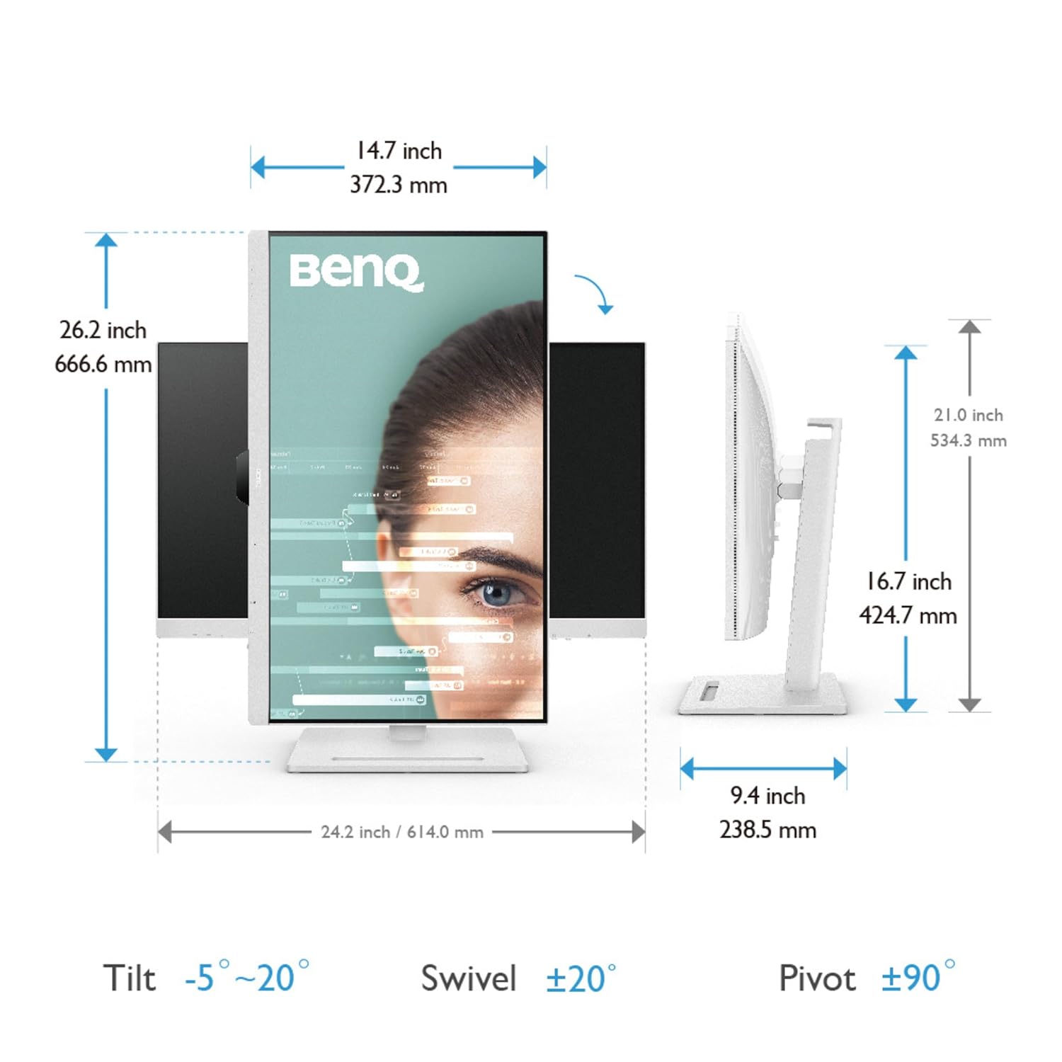 BenQ GW2790QT 27" IPS 2k QHD Monitor| USB-C (65W PD)| Coding Mode| 99%sRGB|Daisy Chain| Height Adjust| 75Hz| Eye Safe Certified| Brightness Intelligence| Noise Filter Speakers| HDMI|DP|USB Hub (White)