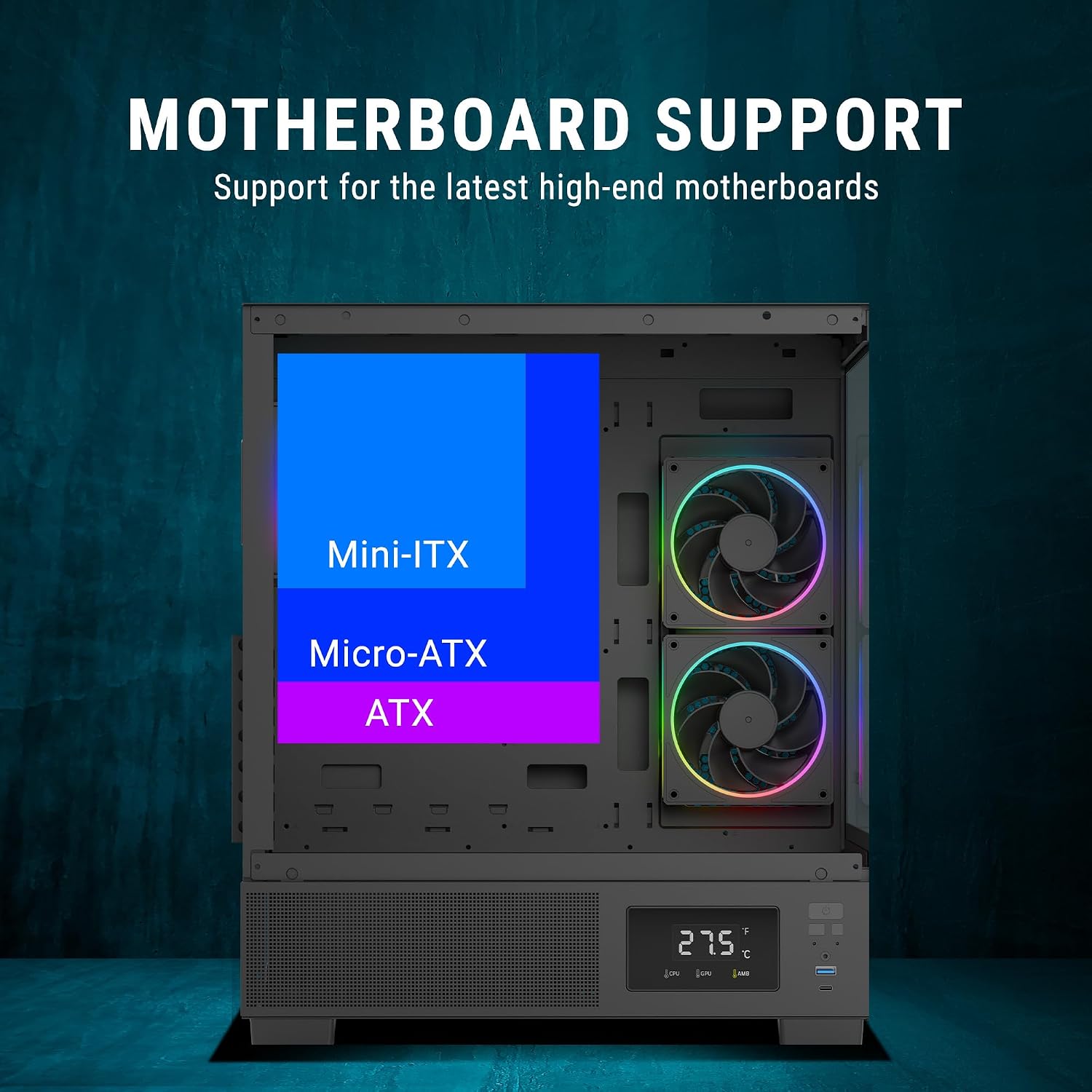 Ant Esports Crystal X3 LCD Mid-Tower ATX Computer Case/Gaming Cabinet - Black | Support ATX, Micro-ATX, Mini-ITX | Pre-Installed 3 ARGB Fans