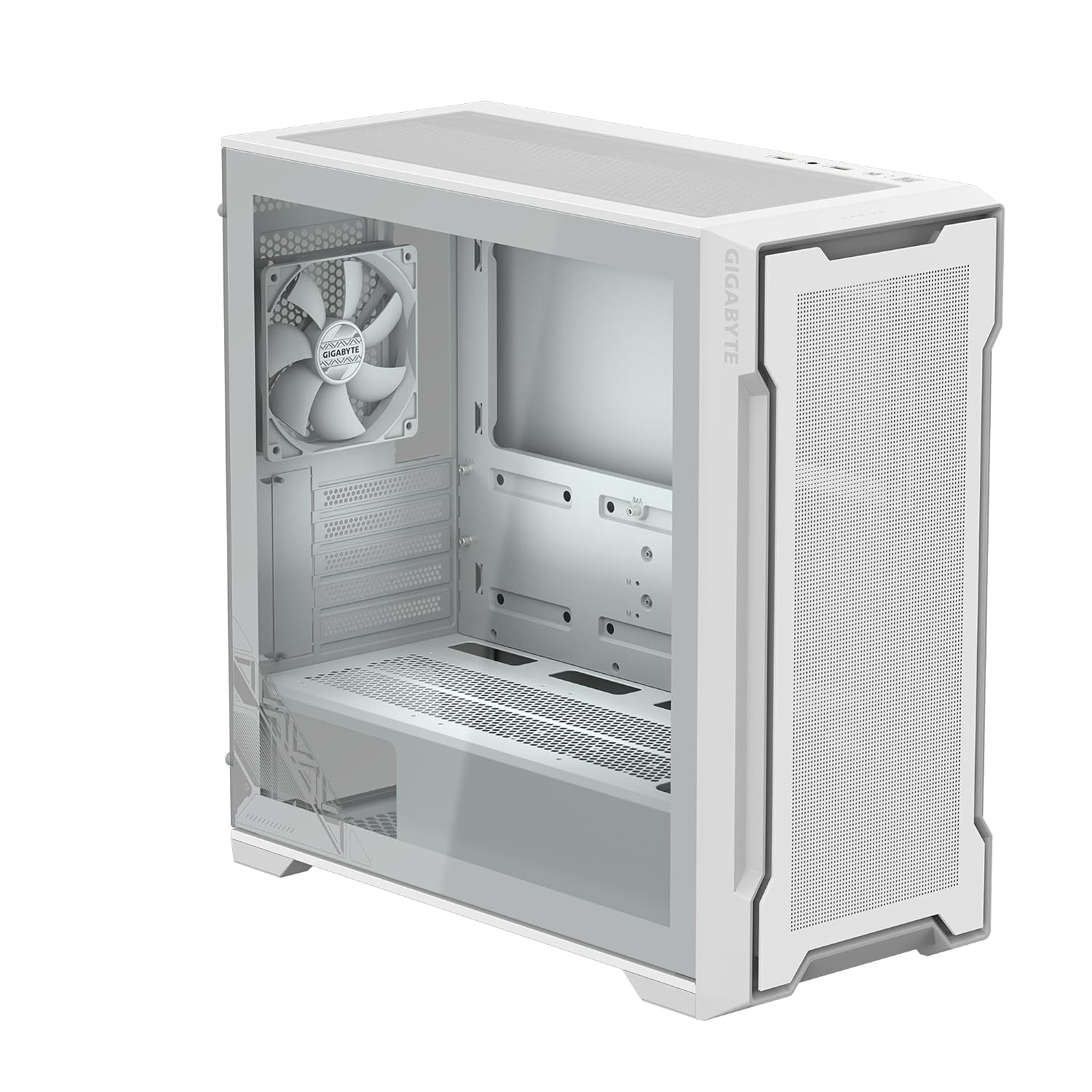 GIGABYTE C102 Glass ICE - White Mid Tower PC Gaming Case, Tempered Glass, PSU Shroud, 2X 120mm Fans (GB-C102GI)